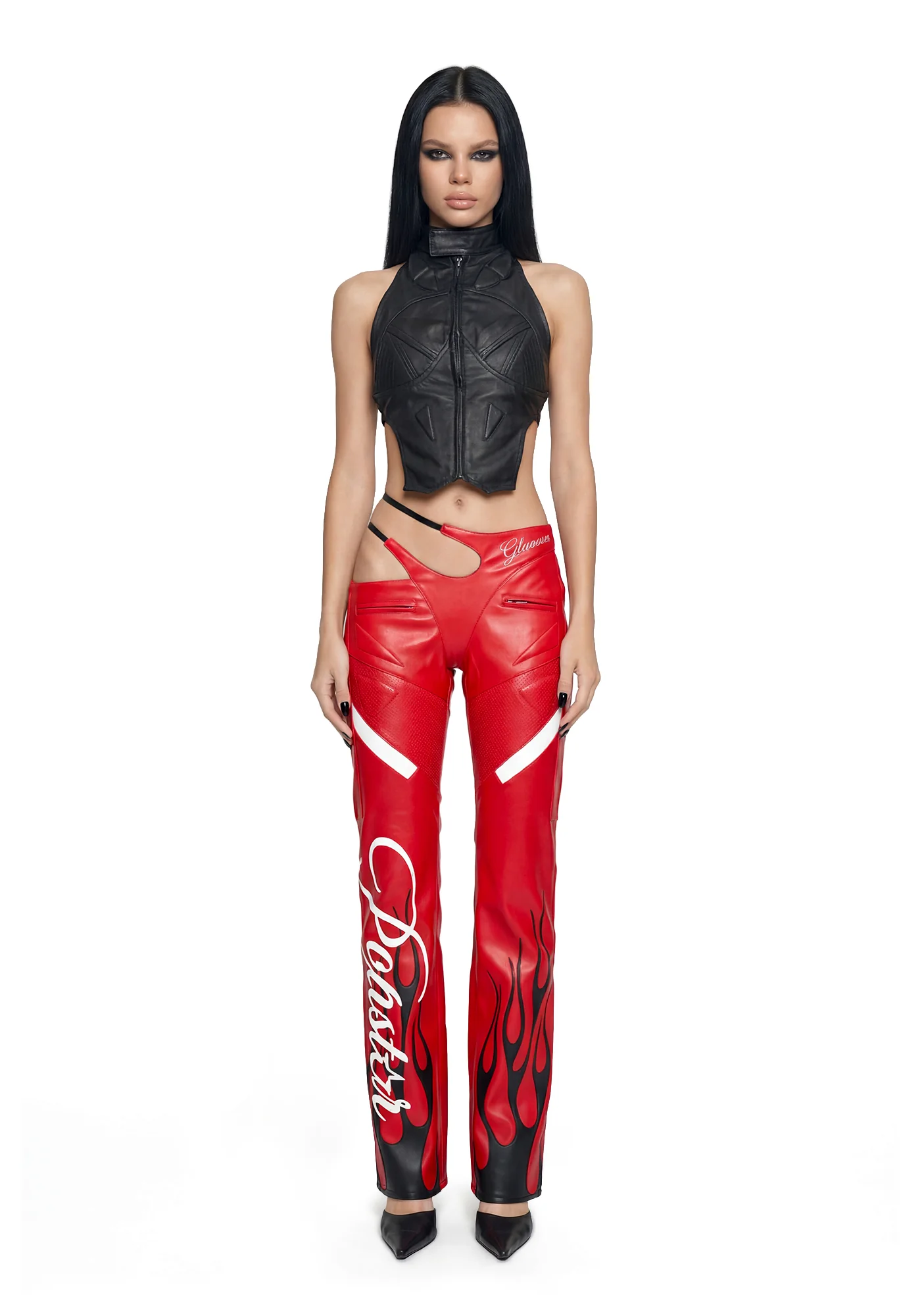 Hollywood Asymmetrical Moto Trousers - Red - Image 2