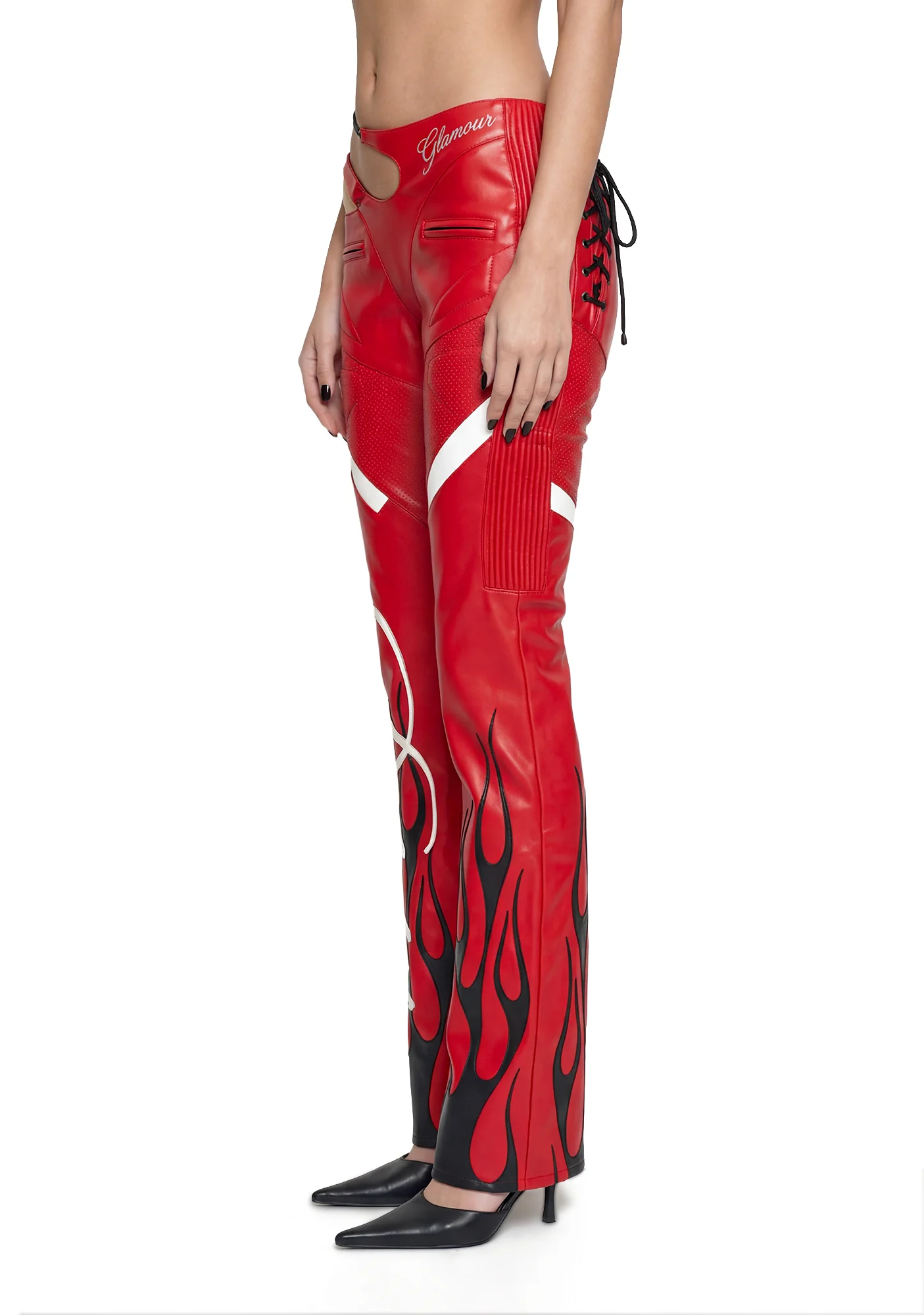Hollywood Asymmetrical Moto Trousers - Red - Image 3