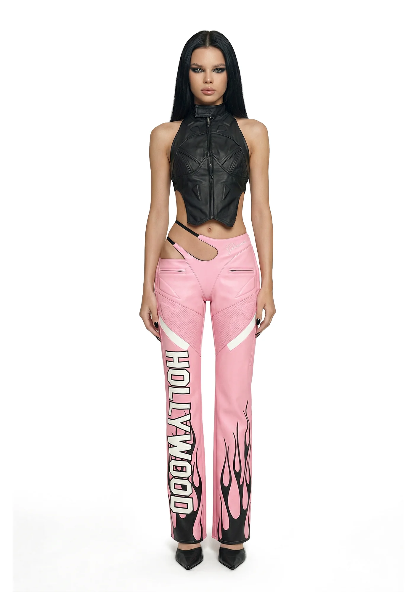 Hollywood Asymmetrical Moto Trousers - Pink - Image 2