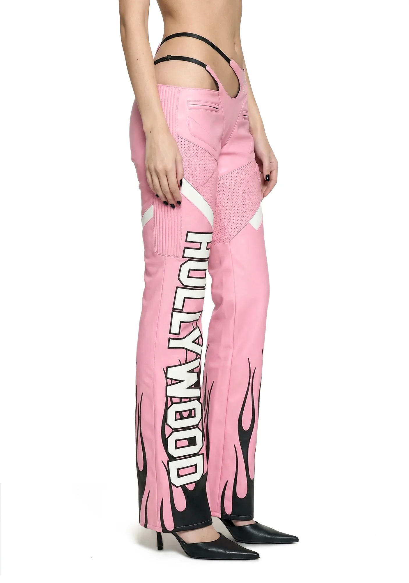 Hollywood Asymmetrical Moto Trousers - Pink - Image 3