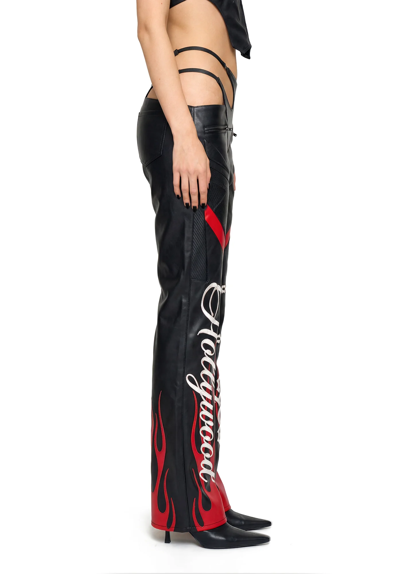 Hollywood Asymmetrical Moto Trousers - Black - Image 3
