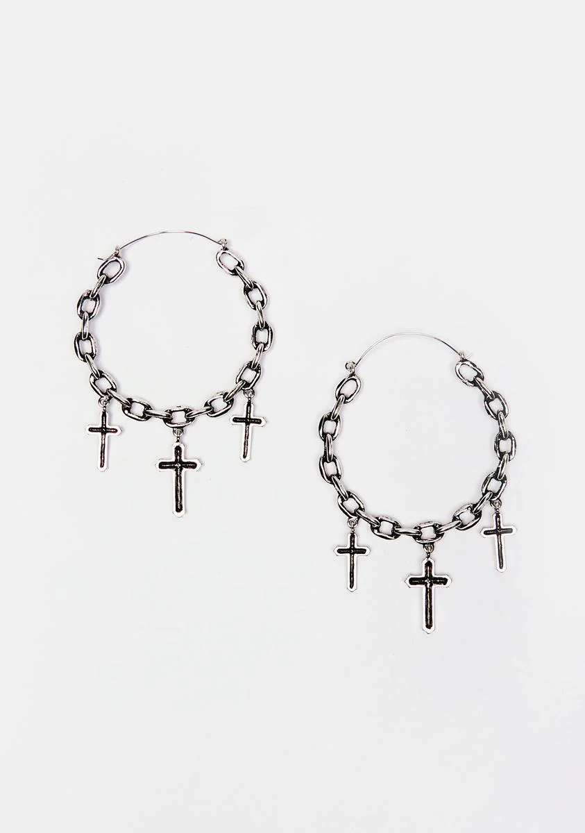Holy Sacrifice Cross Hoop Earrings - Image 2