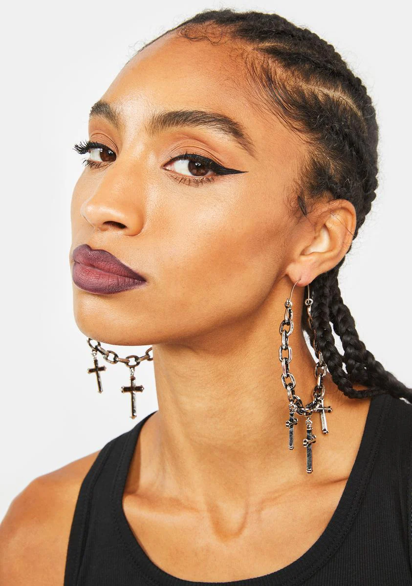 Holy Sacrifice Cross Hoop Earrings - Image 4
