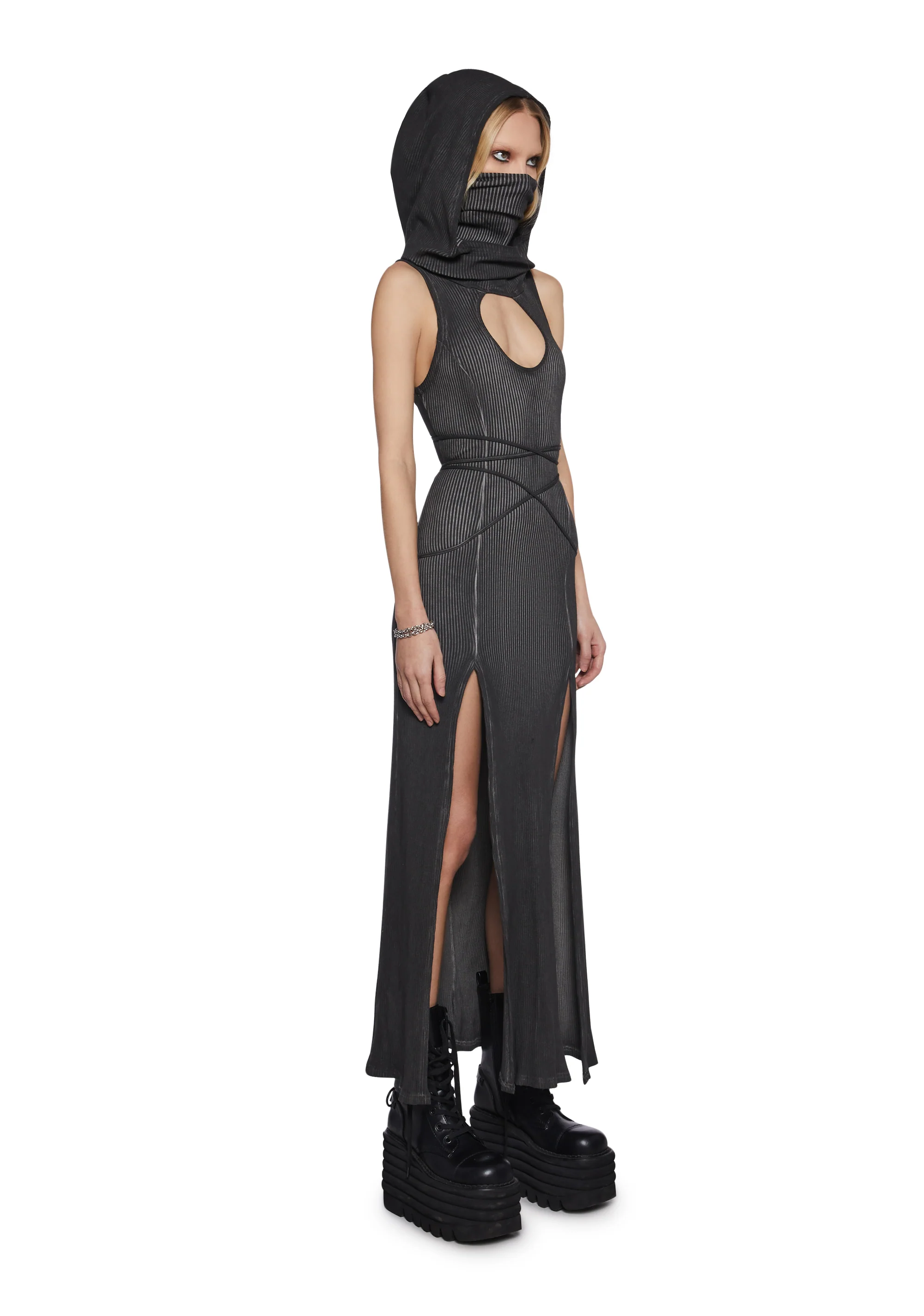 Chord Hooded Cut Out Dress - Image 5