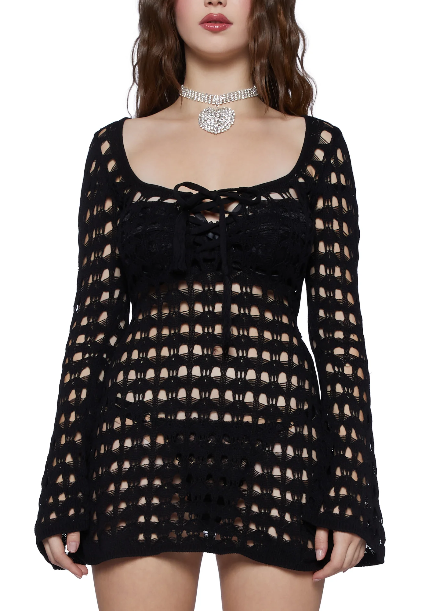 Hooked On You Crochet Dress- Black - Image 5