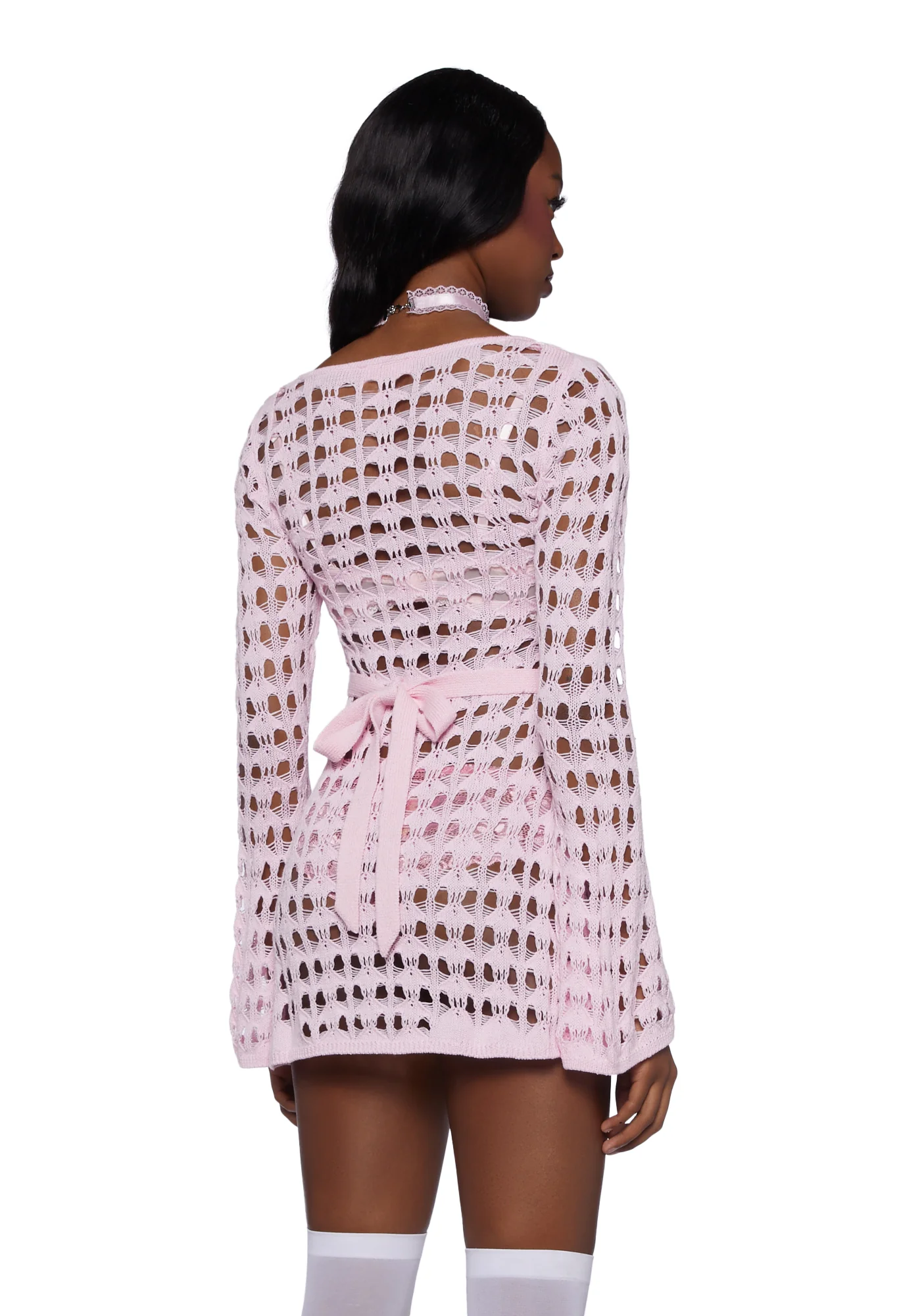 Hooked On You Crochet Dress- Pink - Image 4