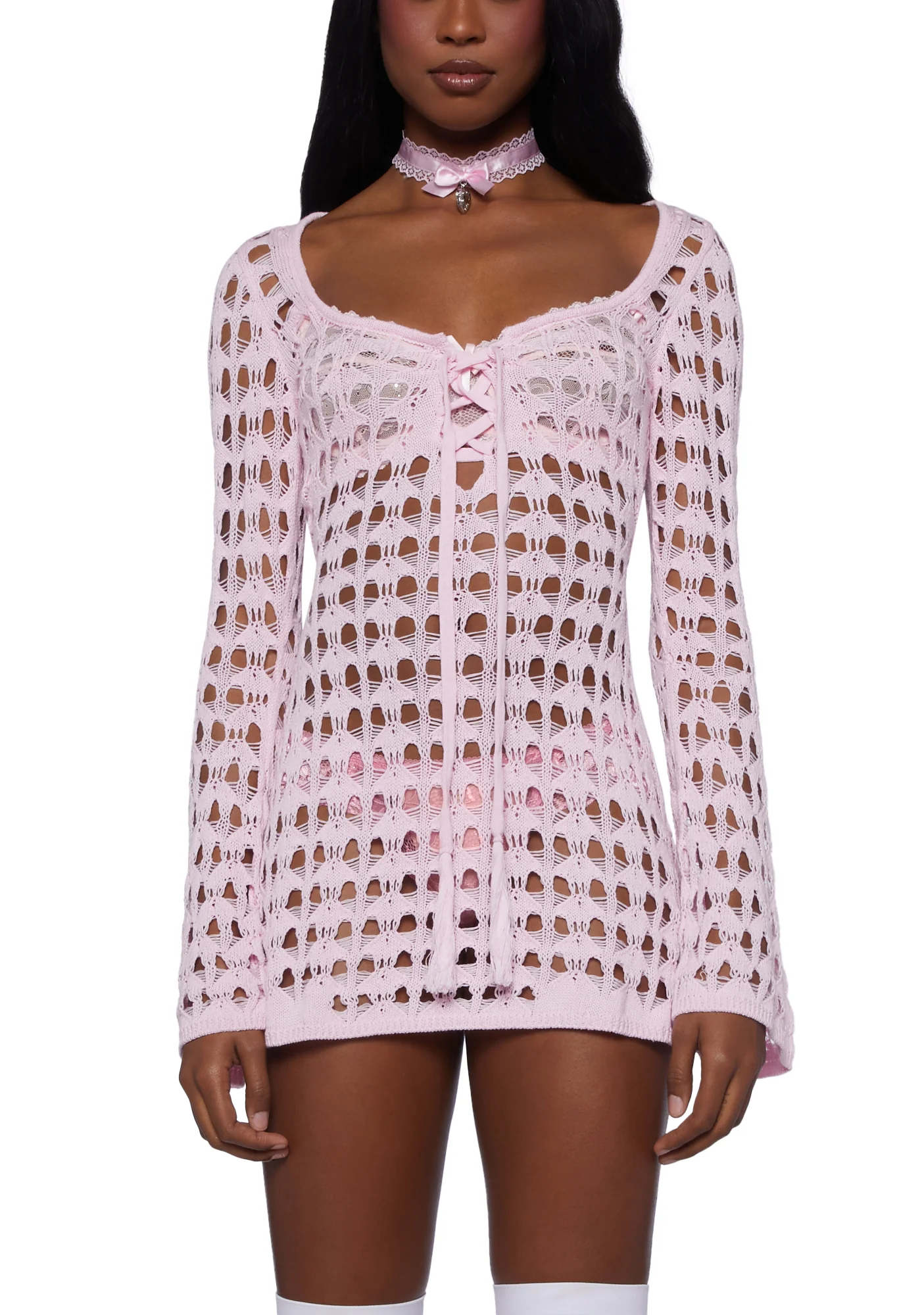 Hooked On You Crochet Dress- Pink - Image 5