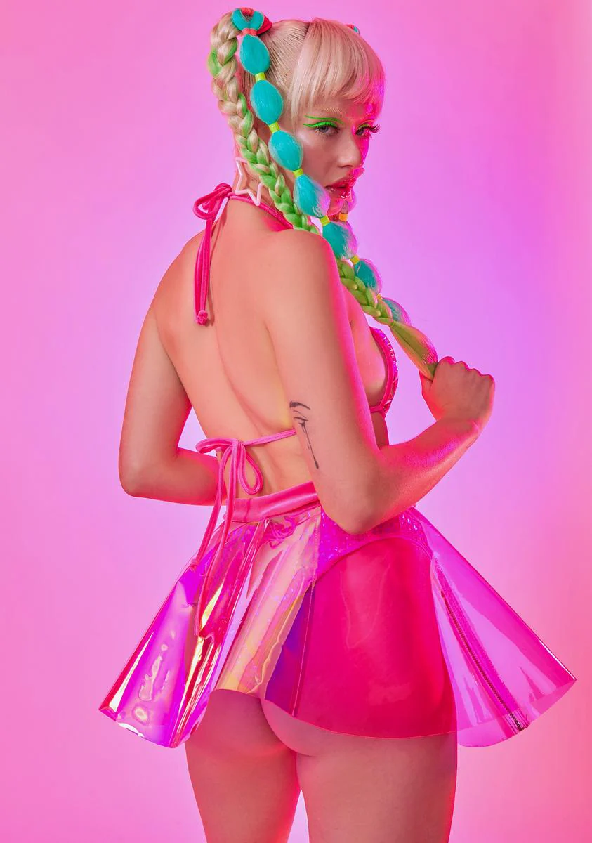 Hot Pink Iridescent Dual Zipper Skirt - Image 4