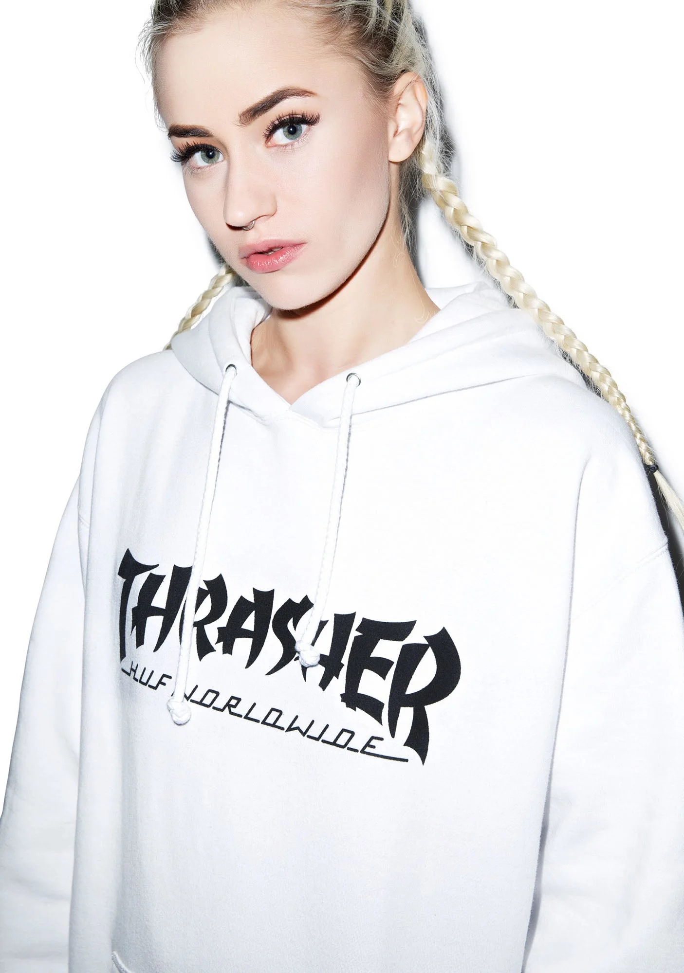 HUF X Thrasher Asia Tour Pullover Hoodie - Light Gray - Image 10