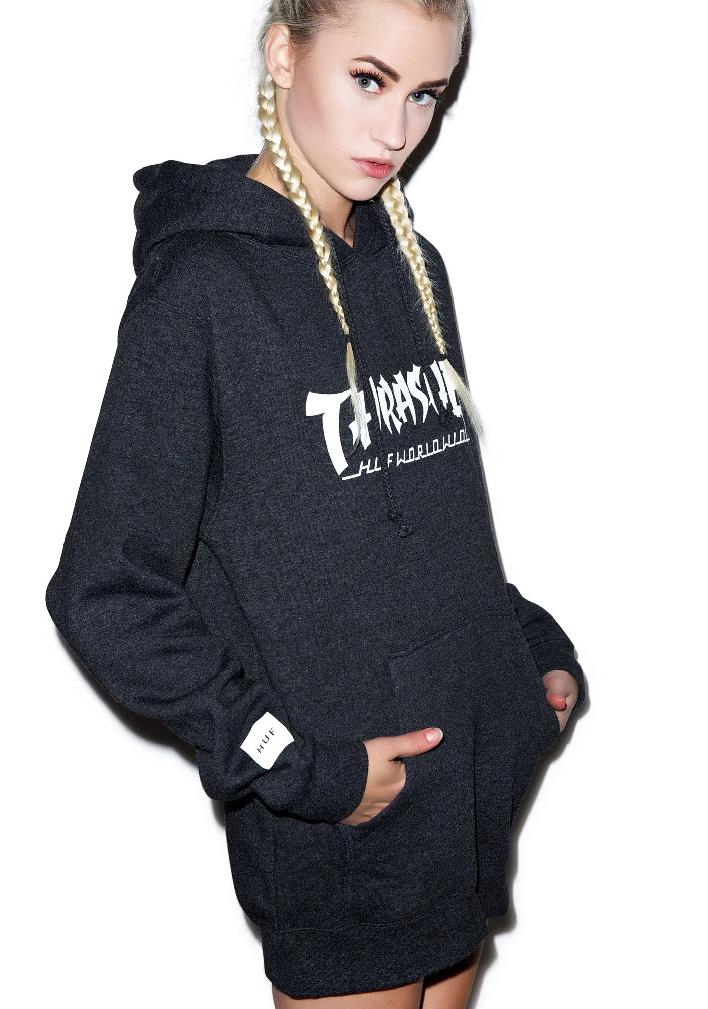 HUF X Thrasher Asia Tour Pullover Hoodie - Light Gray - Image 2