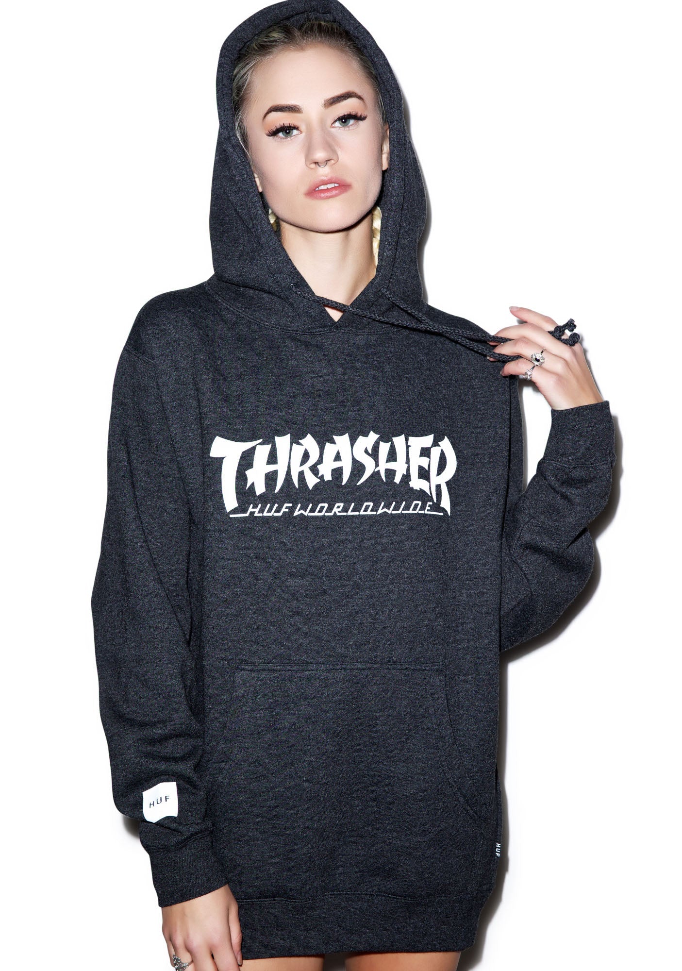 HUF X Thrasher Asia Tour Pullover Hoodie - Light Gray - Image 4