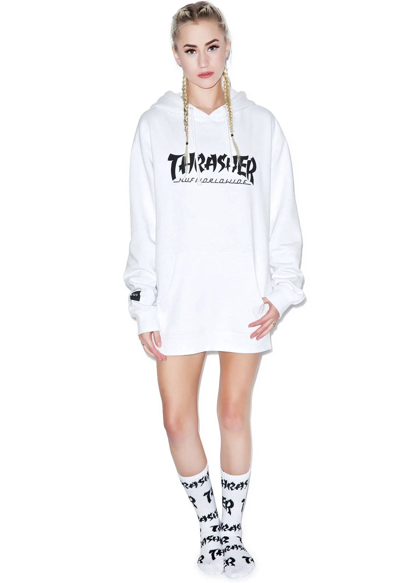 HUF X Thrasher Asia Tour Pullover Hoodie - Light Gray - Image 6