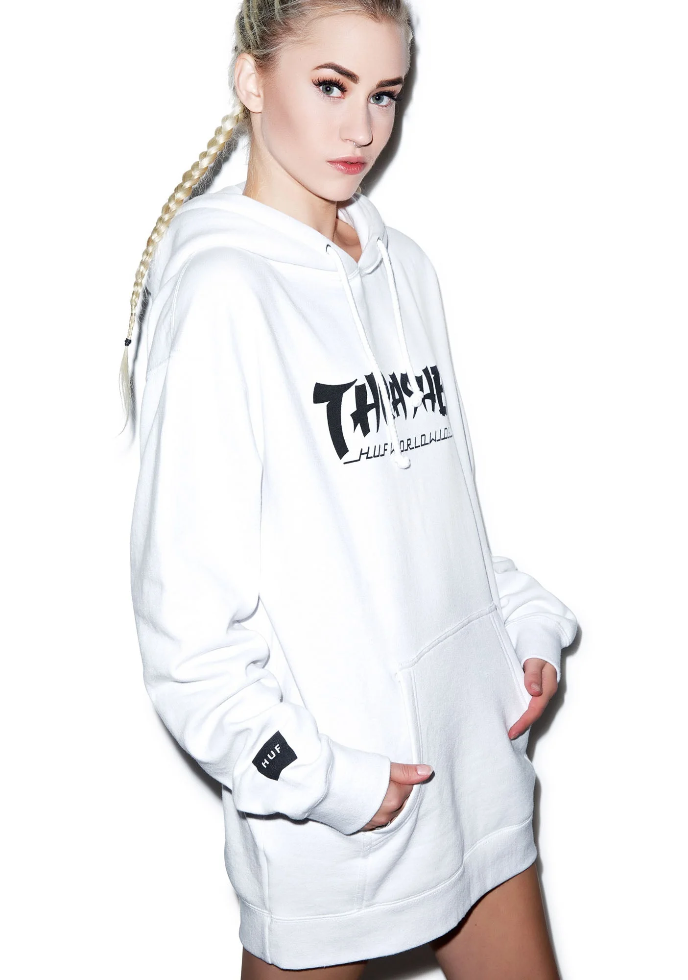 HUF X Thrasher Asia Tour Pullover Hoodie - Light Gray - Image 7