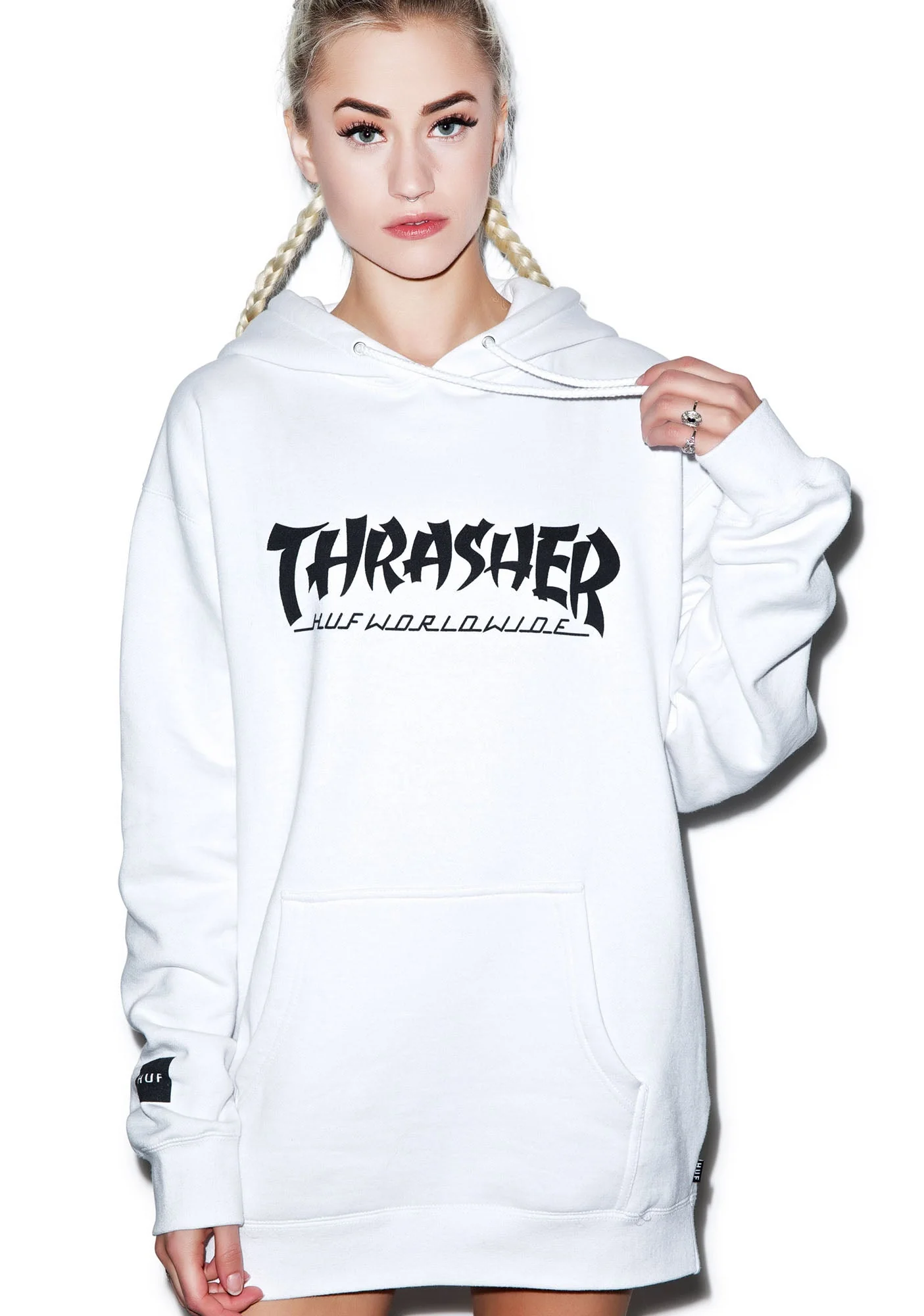 HUF X Thrasher Asia Tour Pullover Hoodie - Light Gray - Image 8
