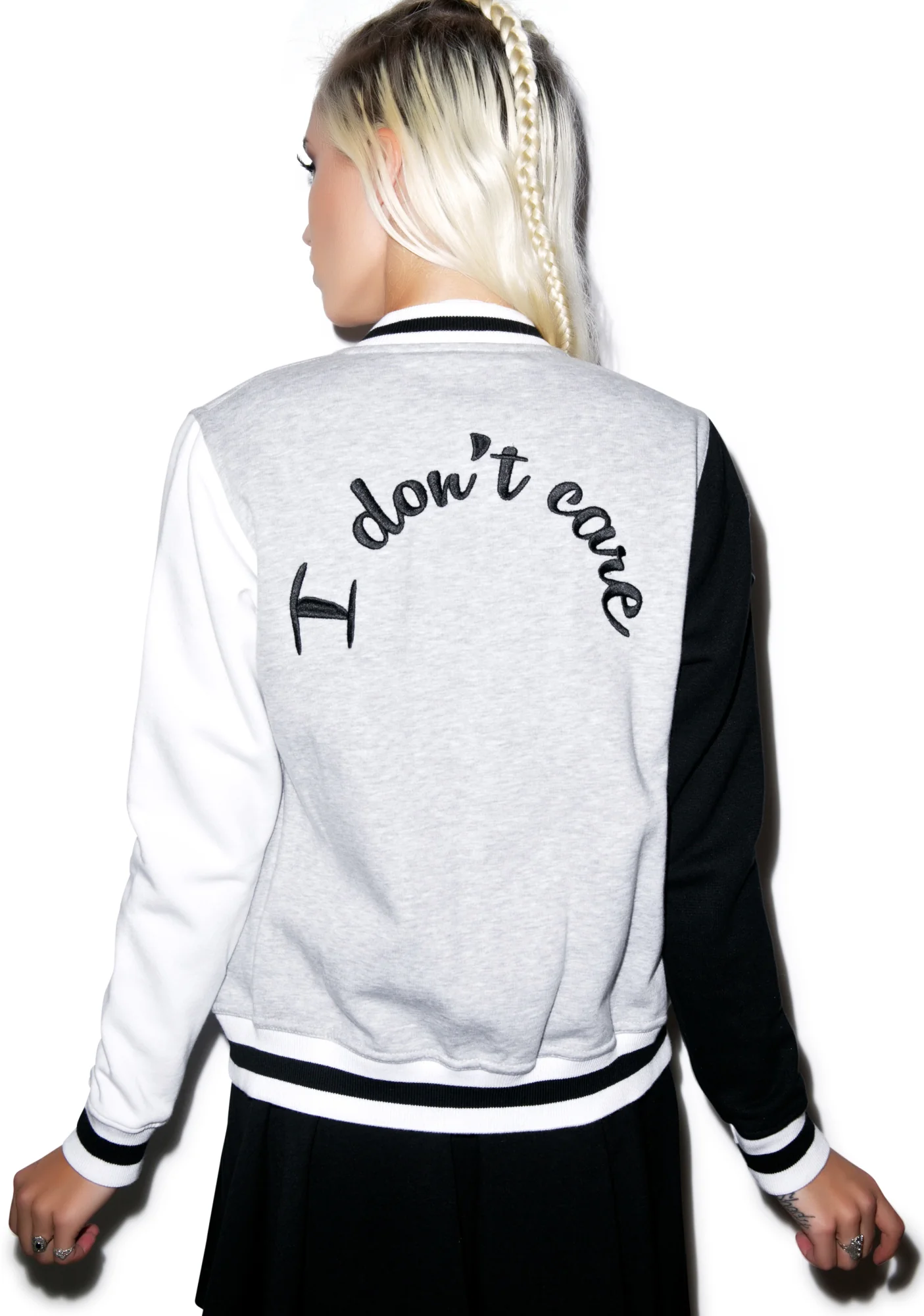 I Don't Care Baseball Jacket - Image 4