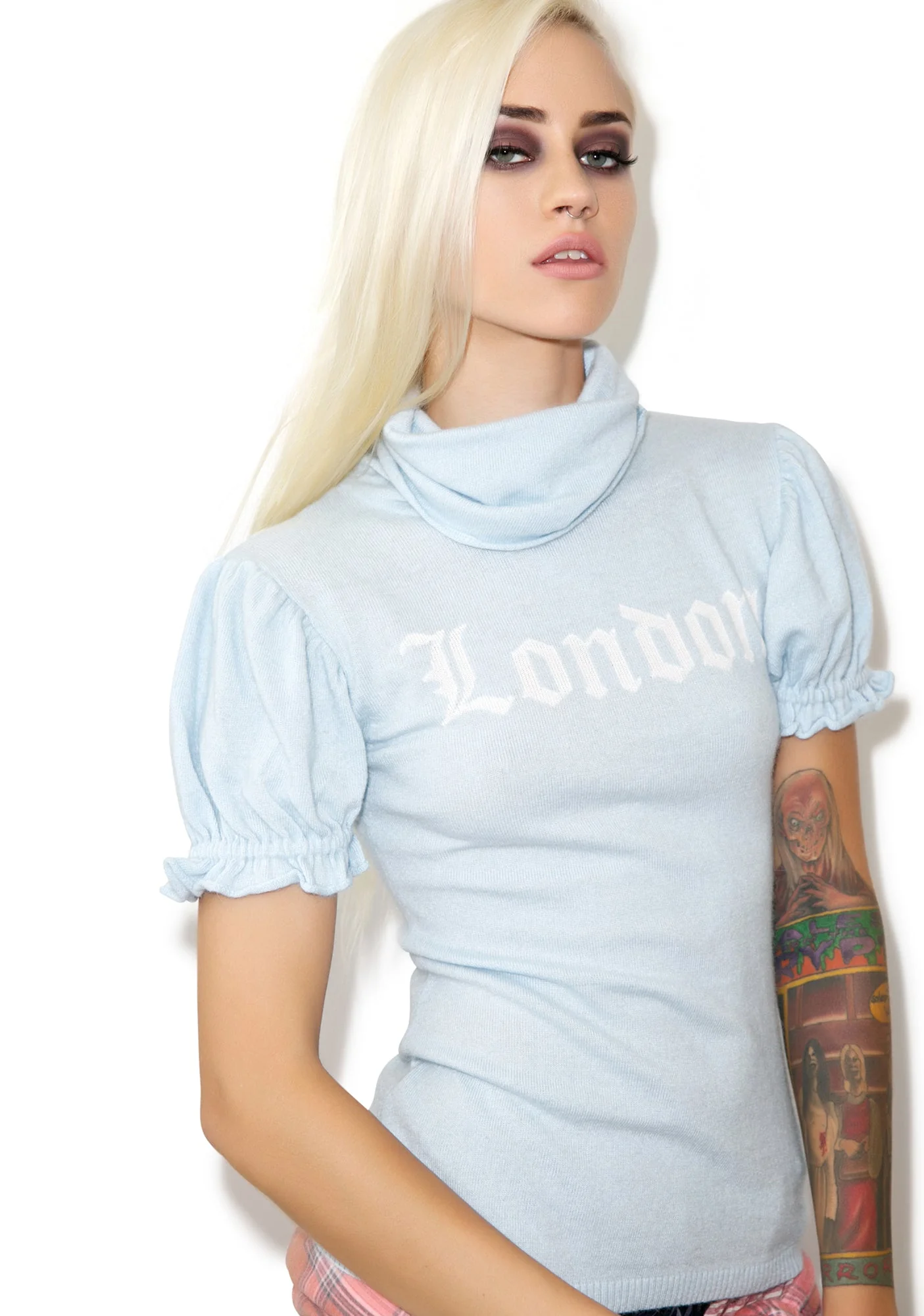 I Love London Edwardian Sleeve Turtleneck - Light Blue - Image 5