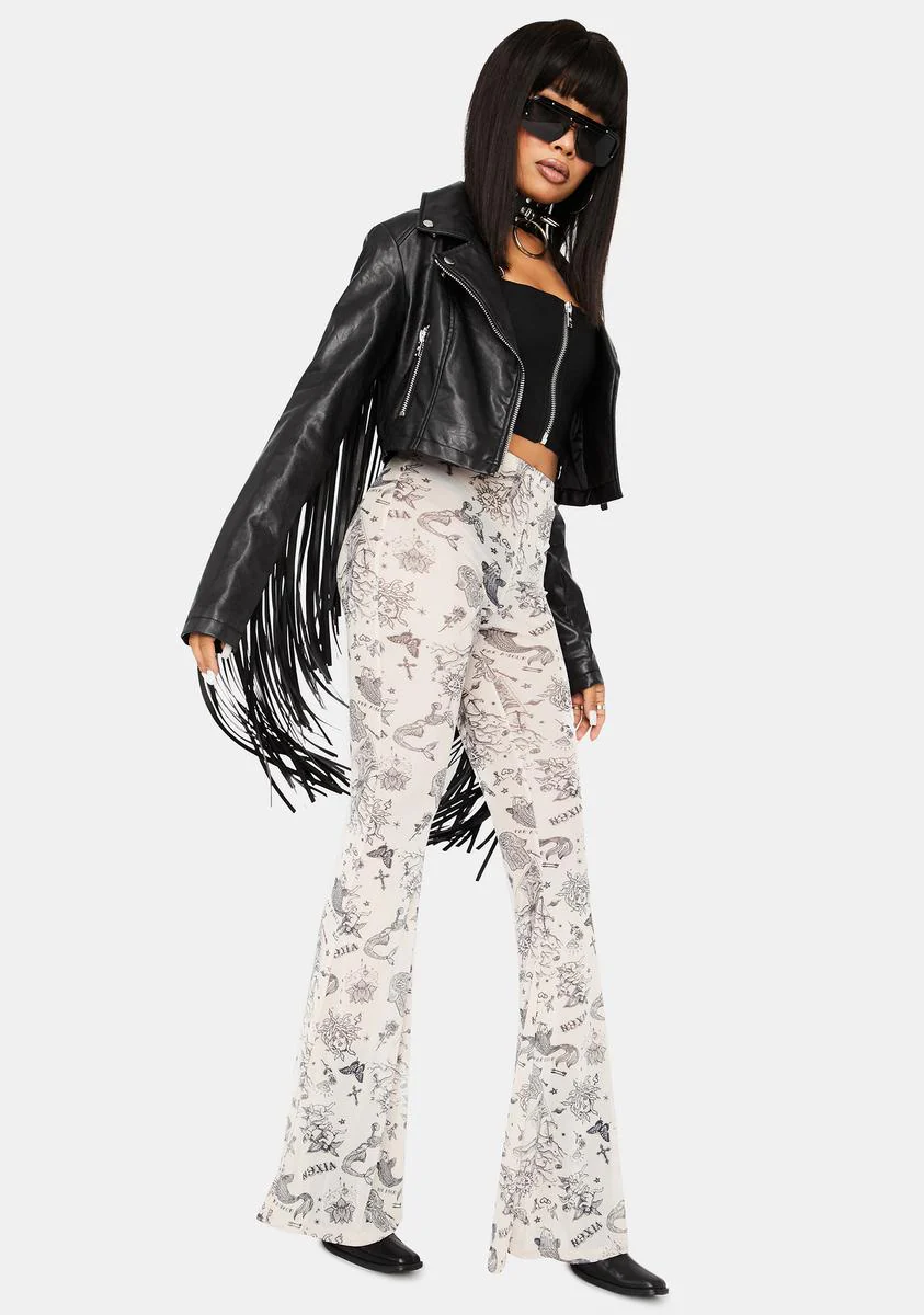 In A Flash Tattoo Print Flare Pants - Image 3