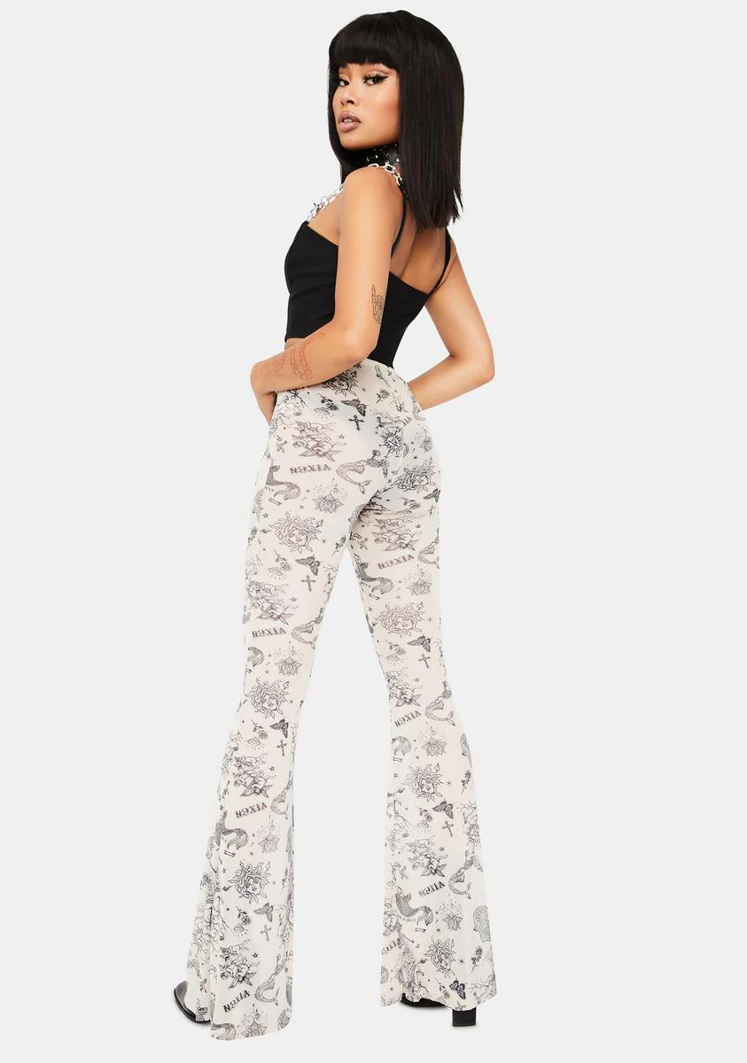 In A Flash Tattoo Print Flare Pants - Image 4