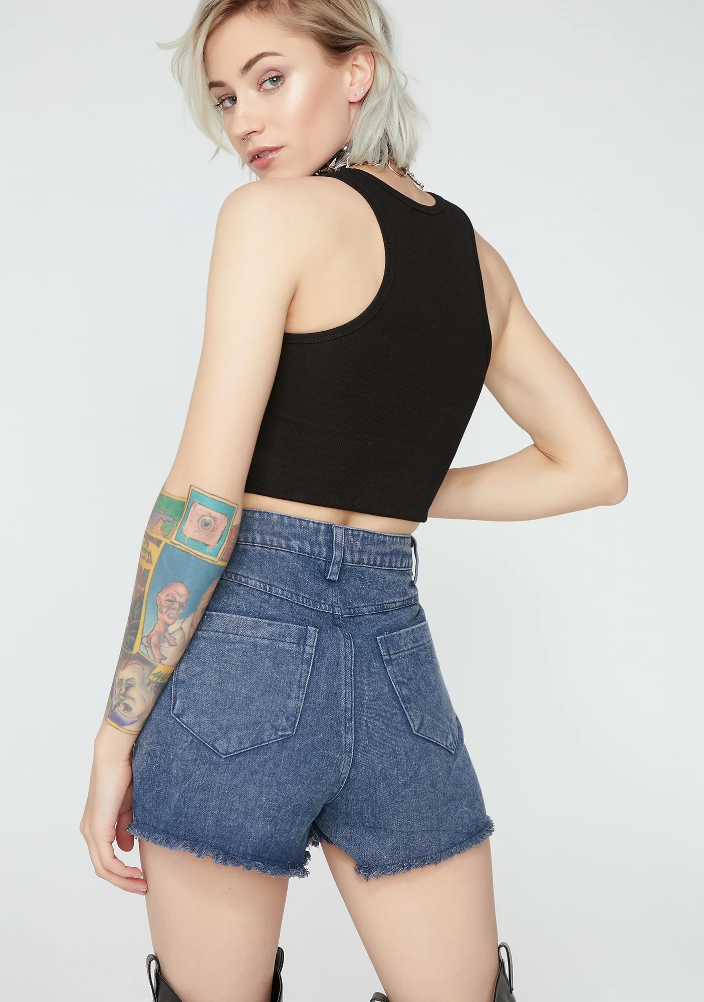 Indigo Line Of Attack Denim Shorts - Image 4