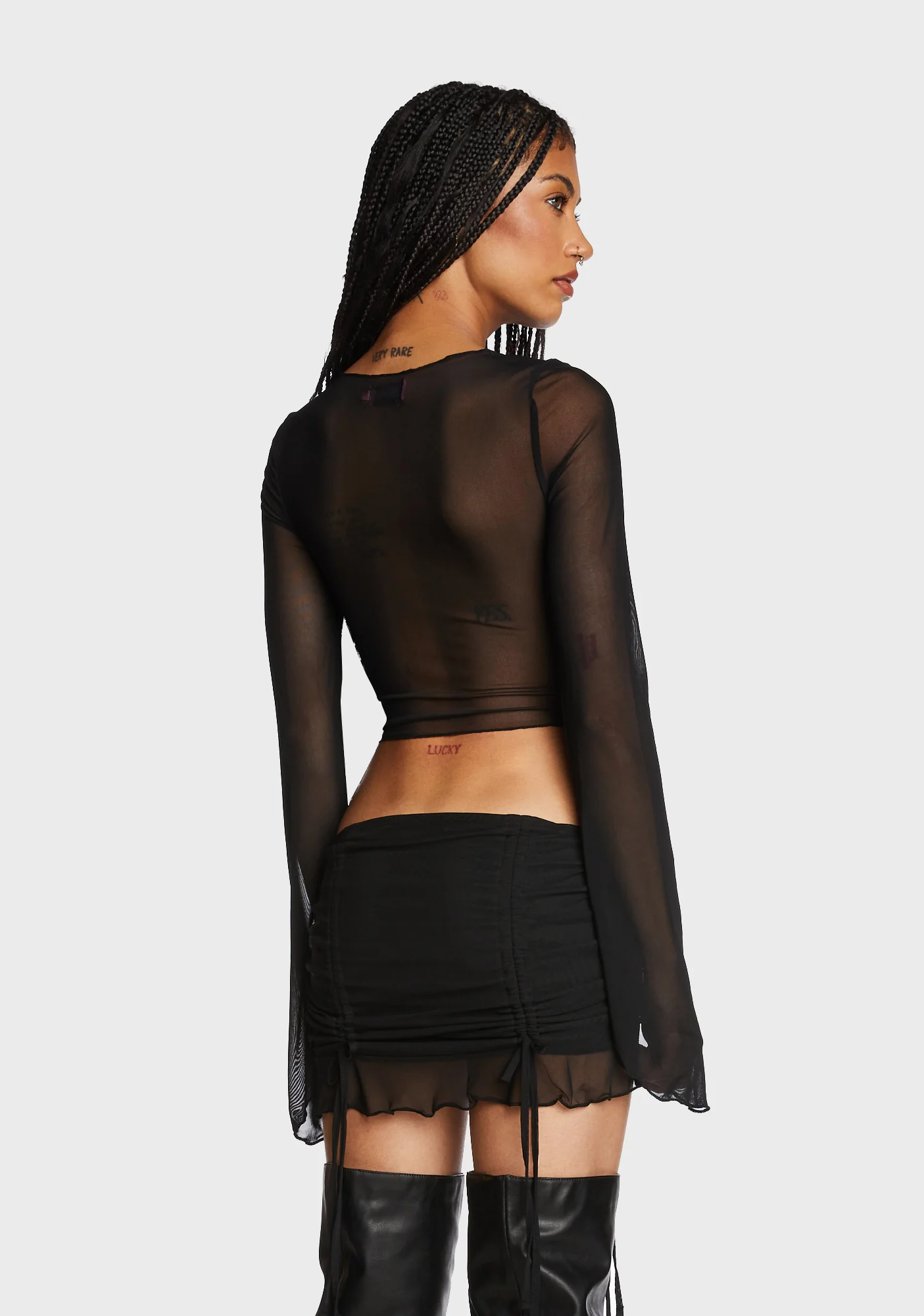 Indigo Tie Front Crop Top - Black - Image 4