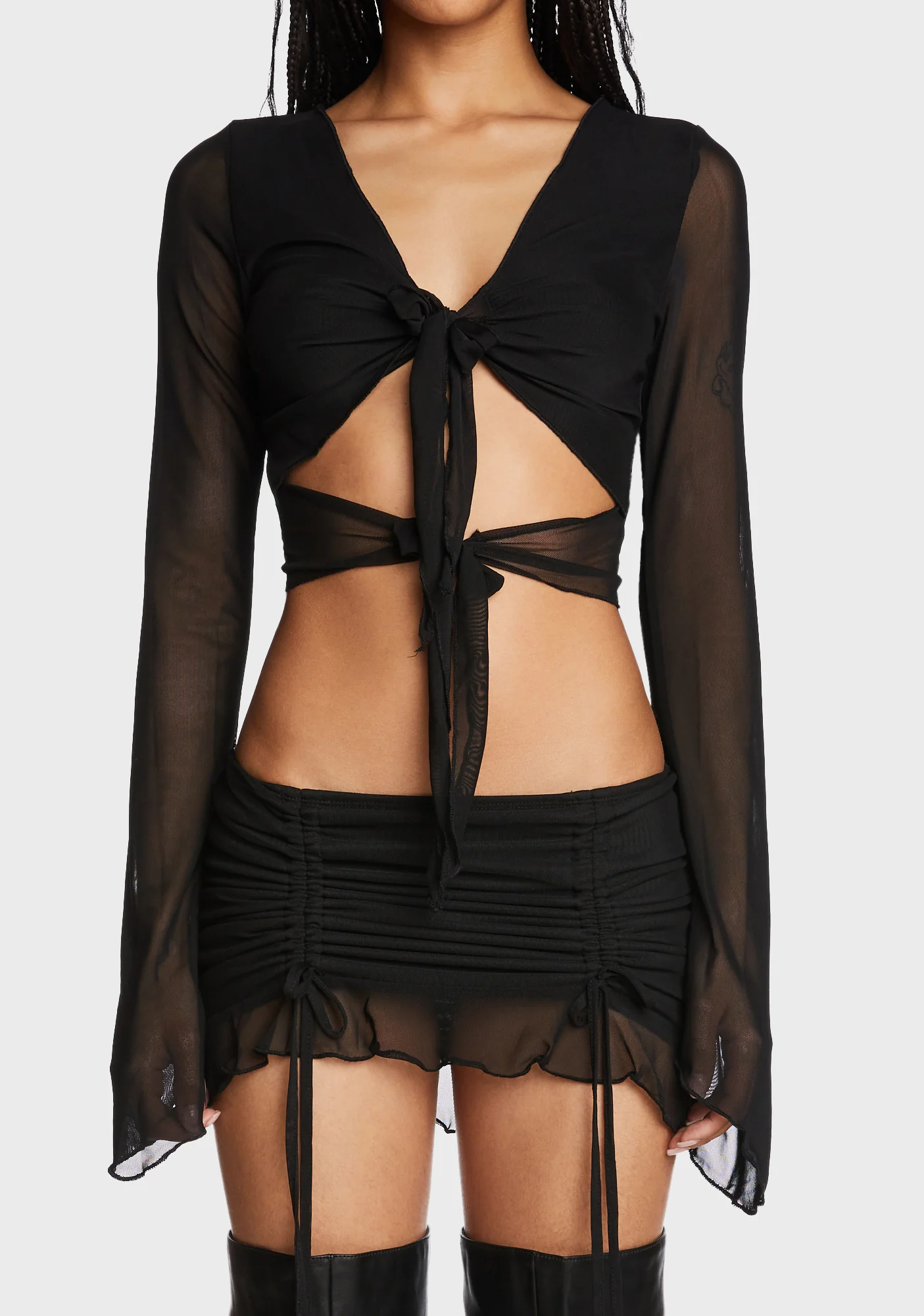 Indigo Tie Front Crop Top - Black - Image 5