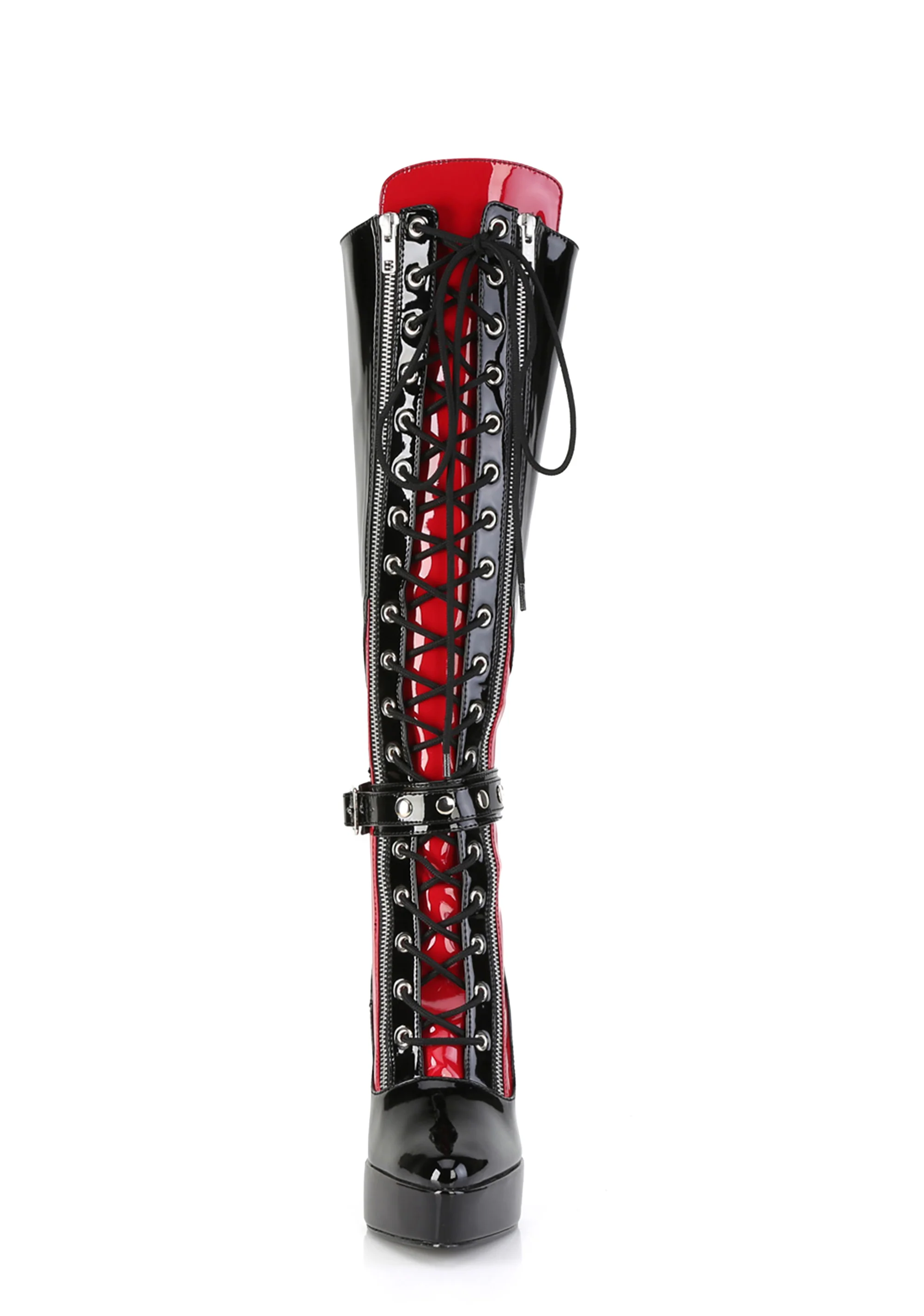 Indulge-2028 Platform Knee High Boots-Black-Red - Image 3