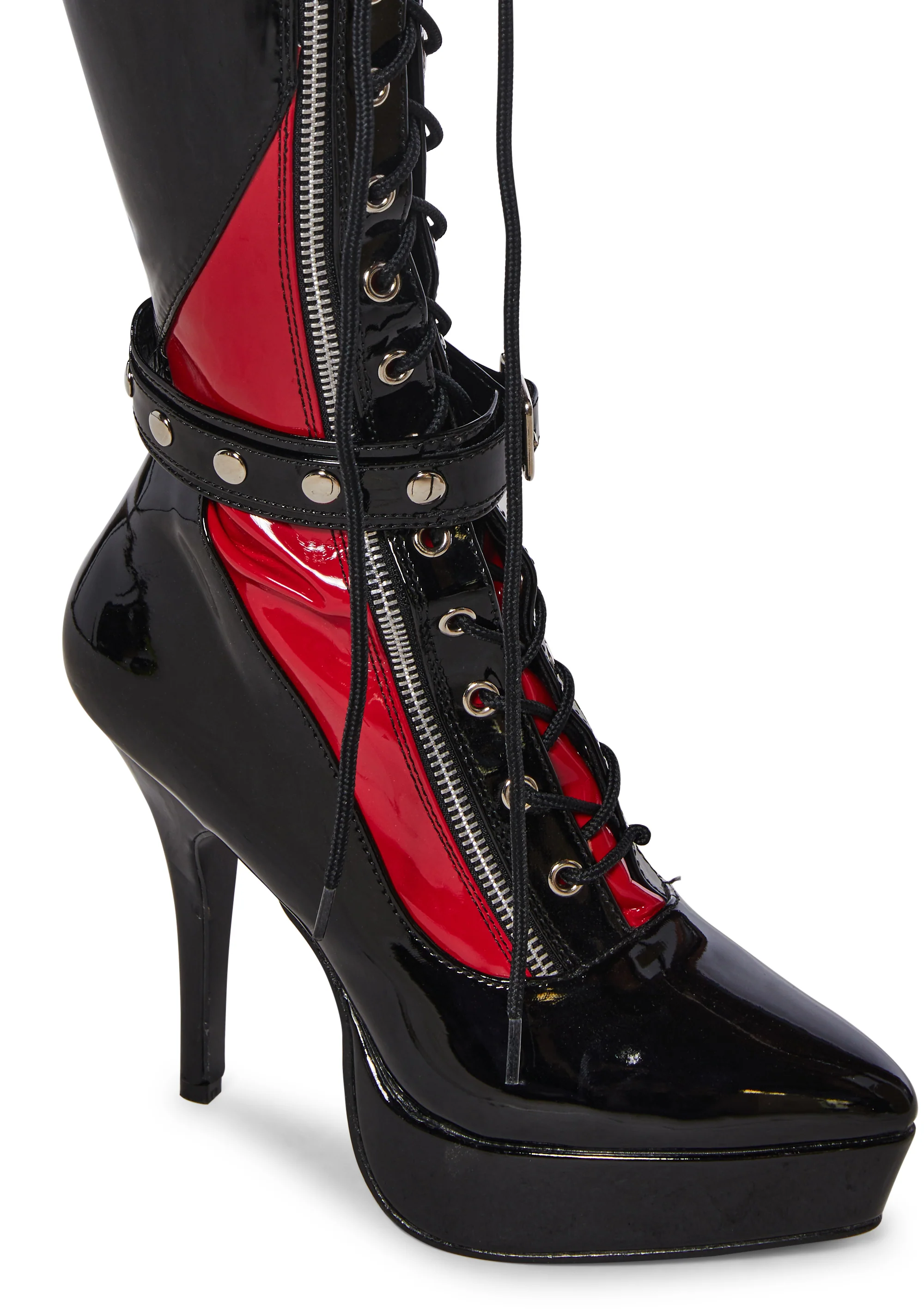 Indulge-2028 Platform Knee High Boots-Black-Red - Image 5
