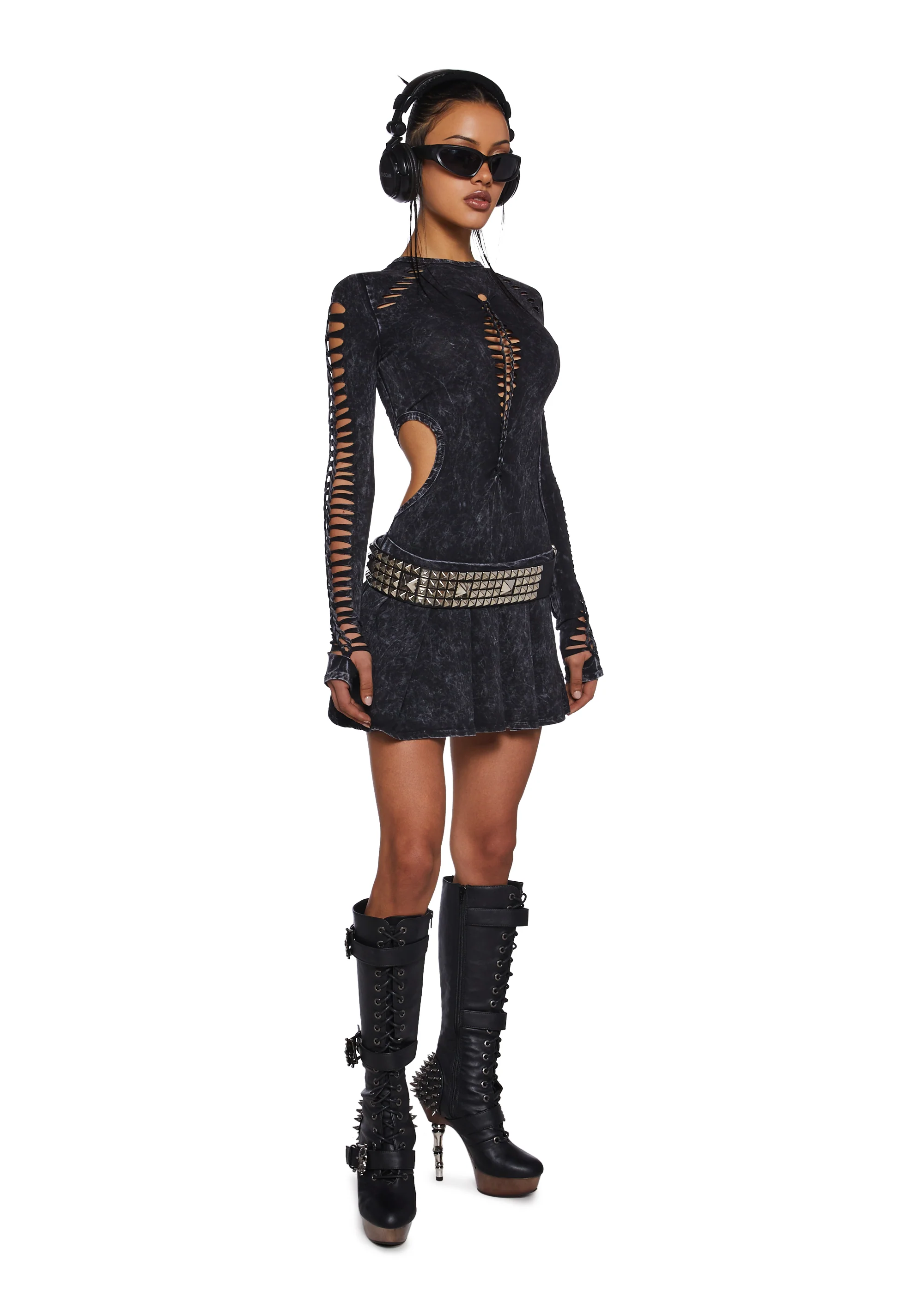 Into It Shredded Mini Dress - Black - Image 2