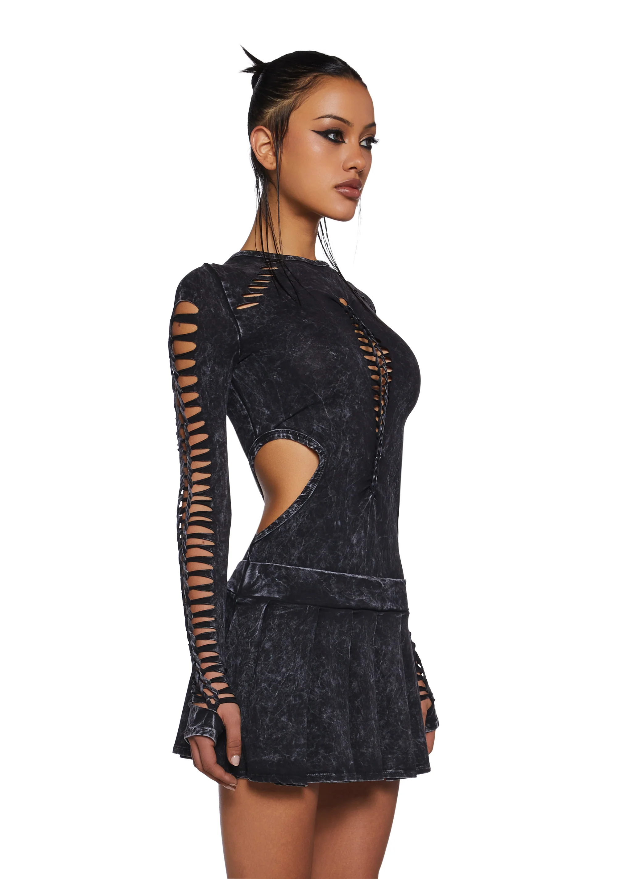 Into It Shredded Mini Dress - Black - Image 3