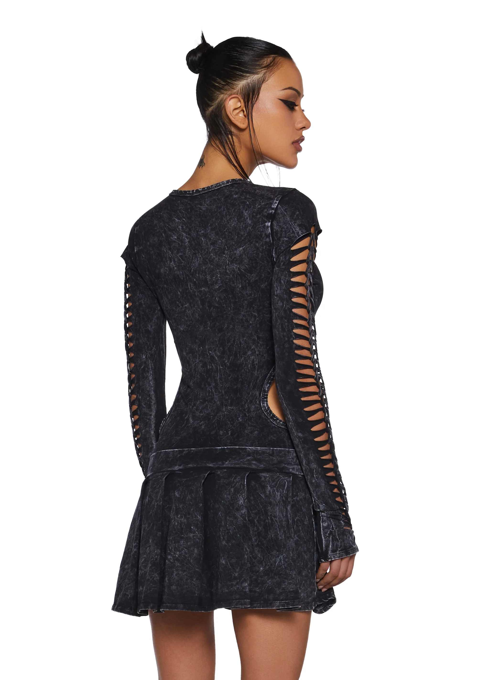 Into It Shredded Mini Dress - Black - Image 4