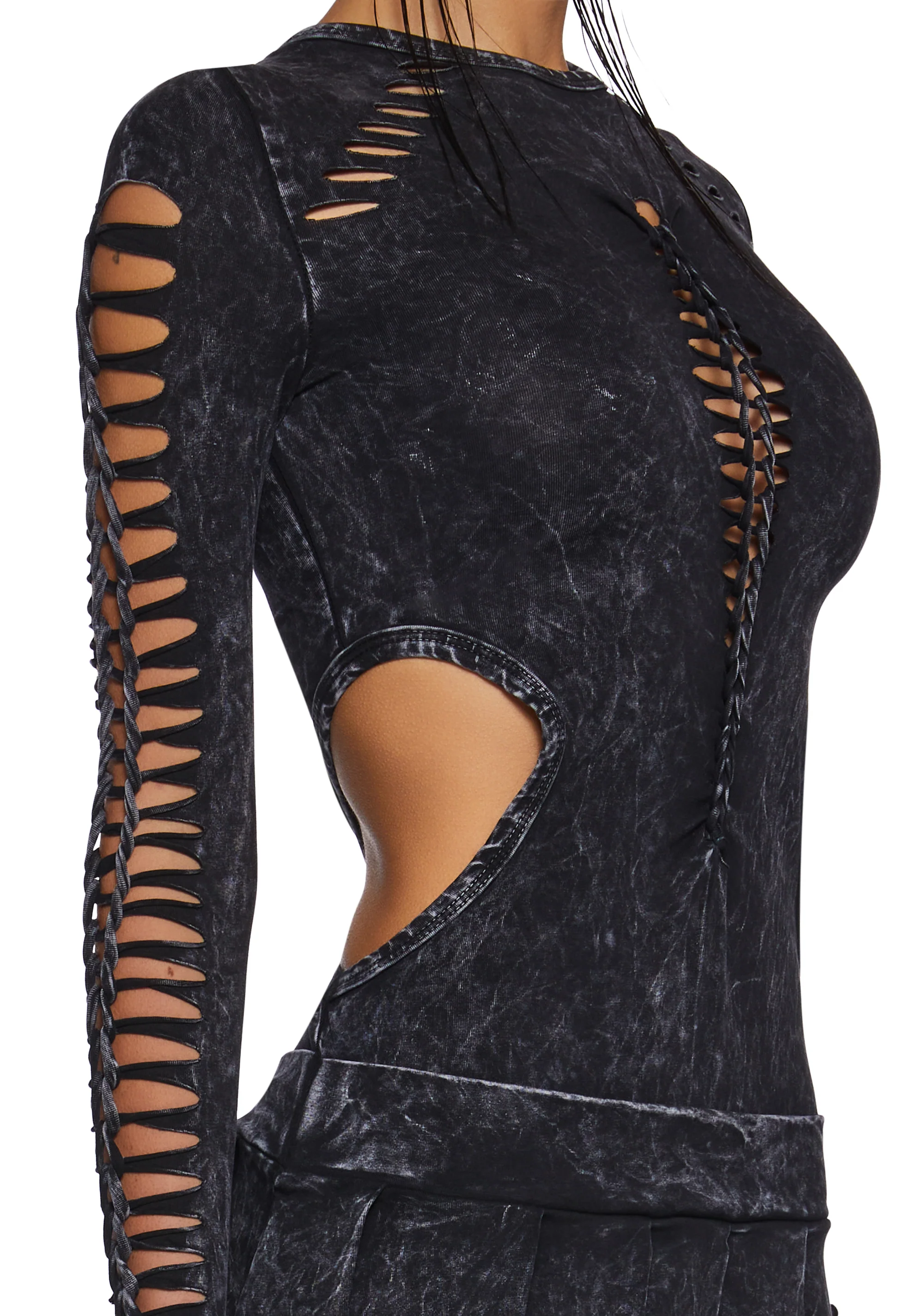 Into It Shredded Mini Dress - Black - Image 5