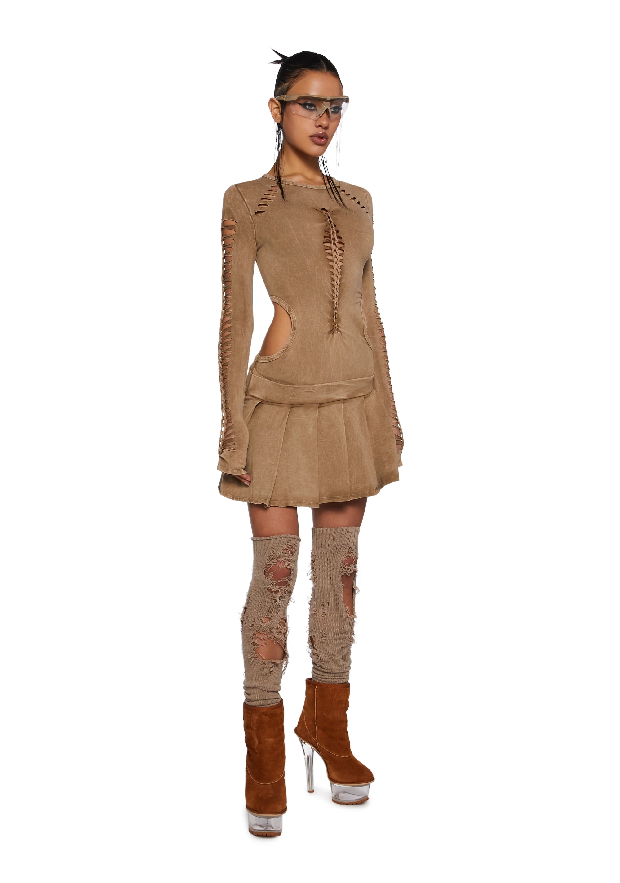 Into It Shredded Mini Dress - Gold - Image 2