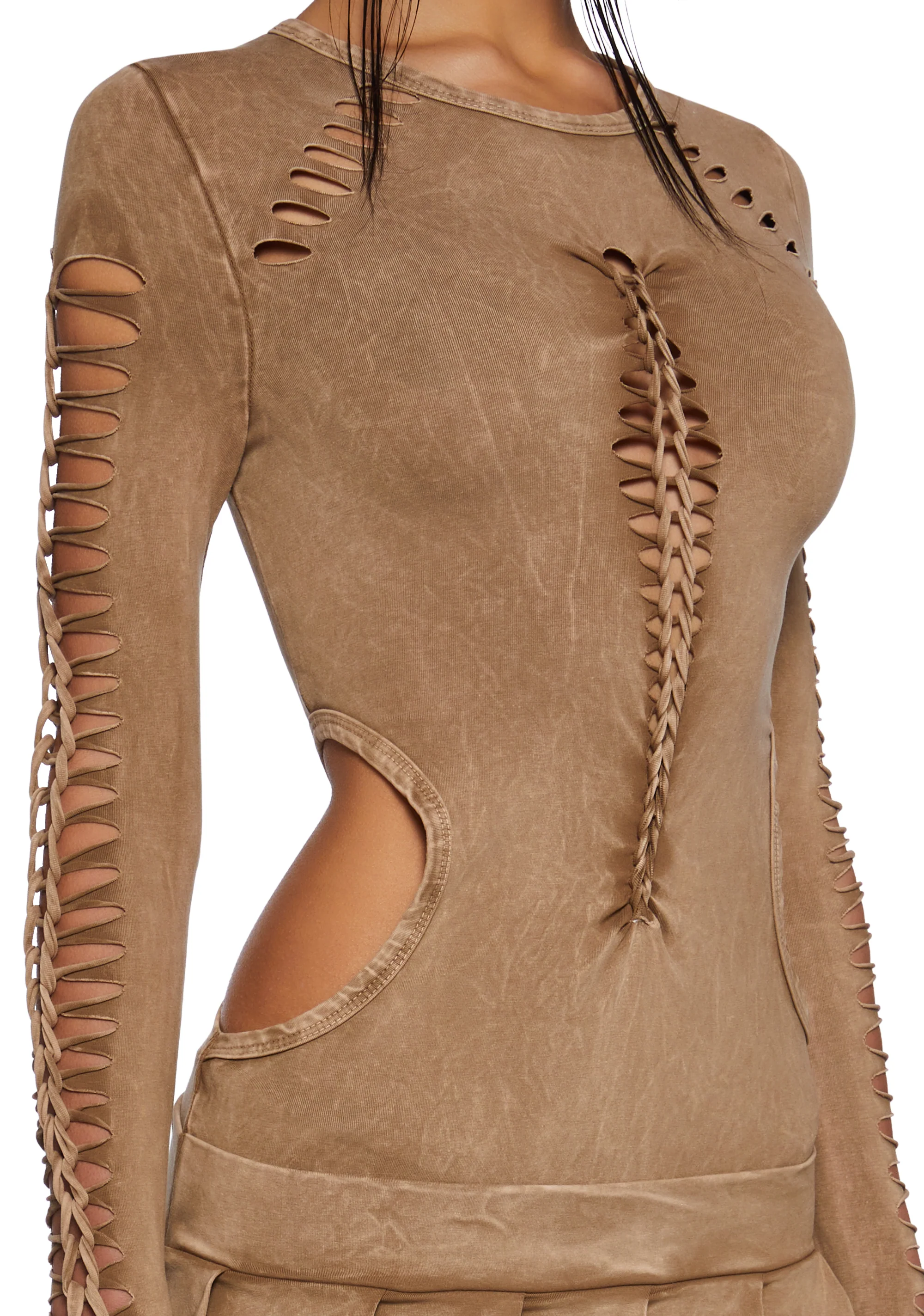 Into It Shredded Mini Dress - Gold - Image 5