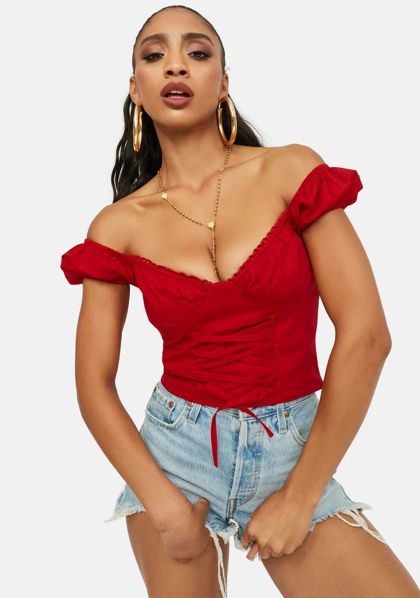 Irresistible Love Short Sleeve Lace Up Top - Image 2