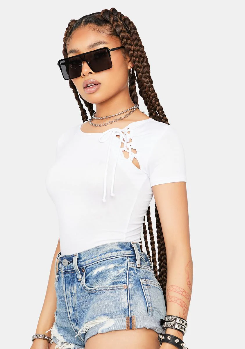 Ivory Fake Friends Lace Up Crop Tee - Image 2