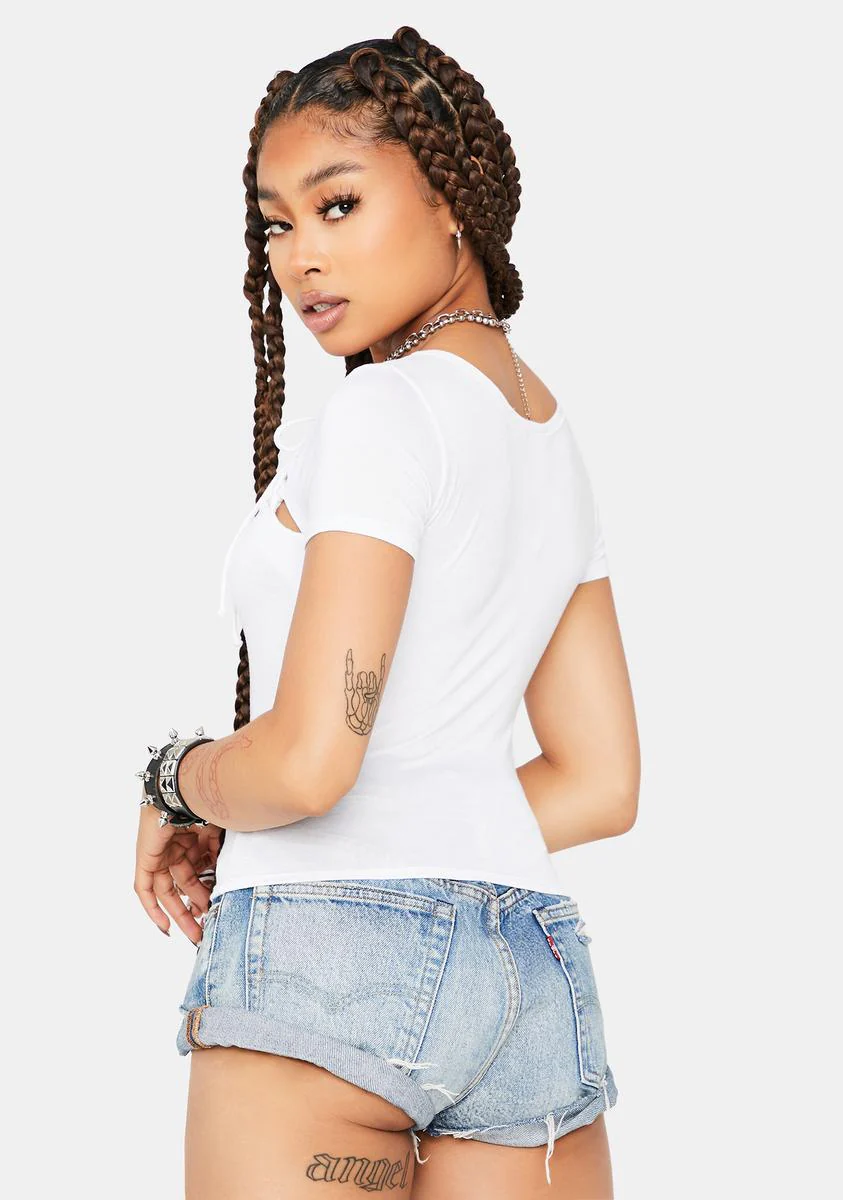 Ivory Fake Friends Lace Up Crop Tee - Image 4