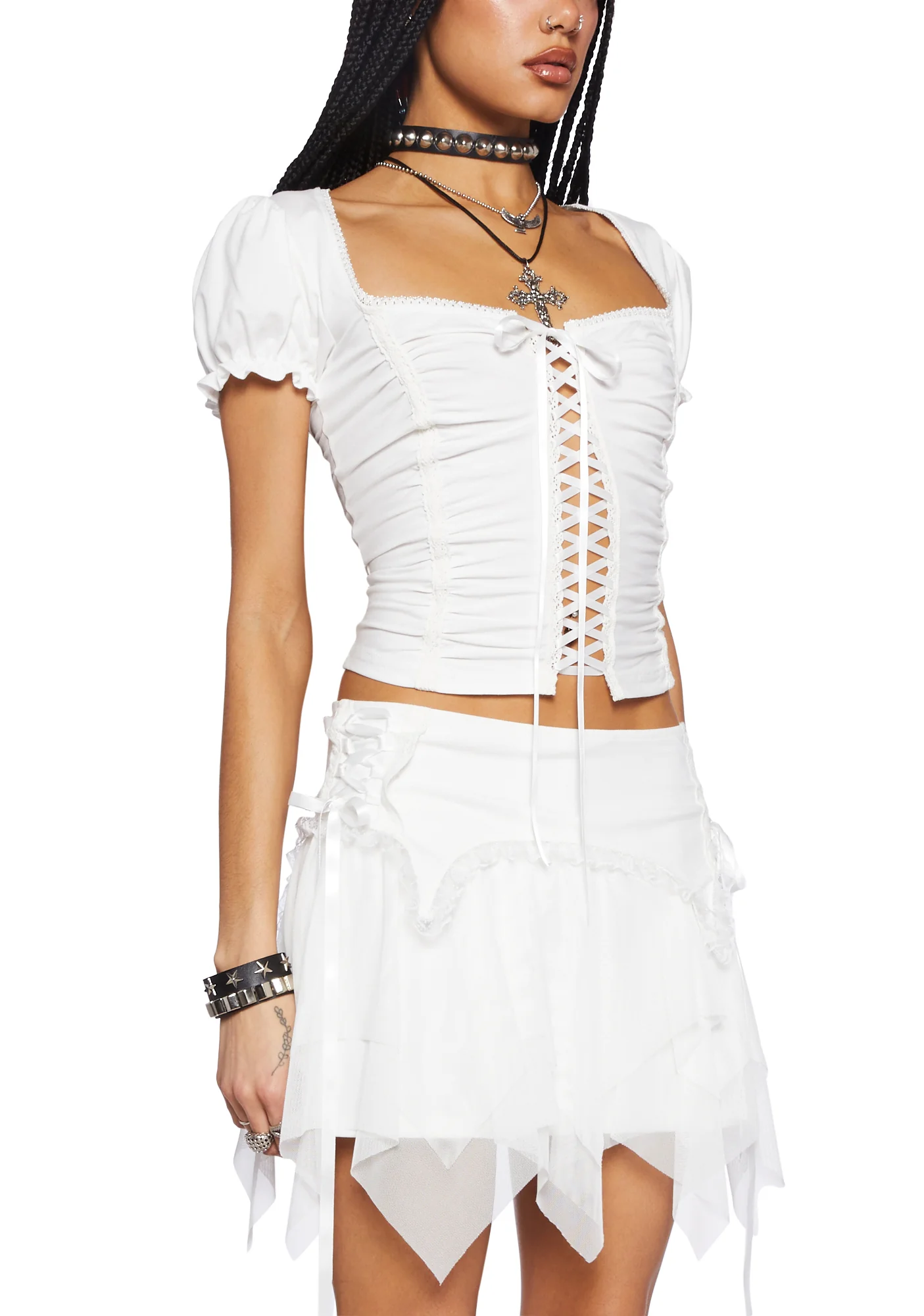 Soft Girl Era Lace Up Top- White - Image 4