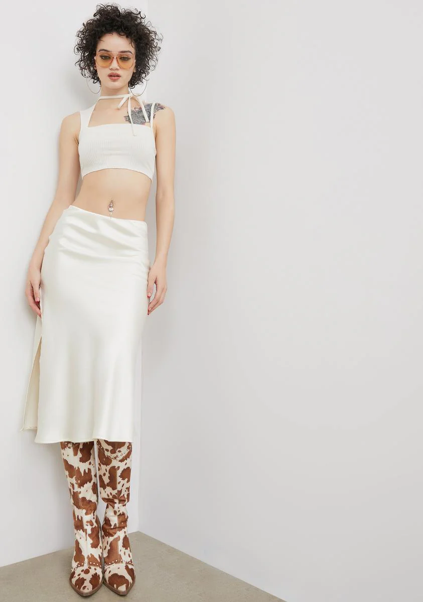 Ivory Rock The Boat Satin Midi Skirt - Image 3