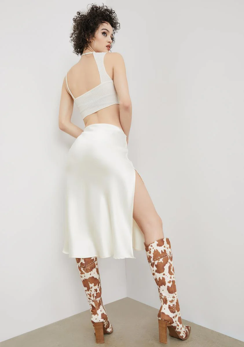 Ivory Rock The Boat Satin Midi Skirt - Image 4