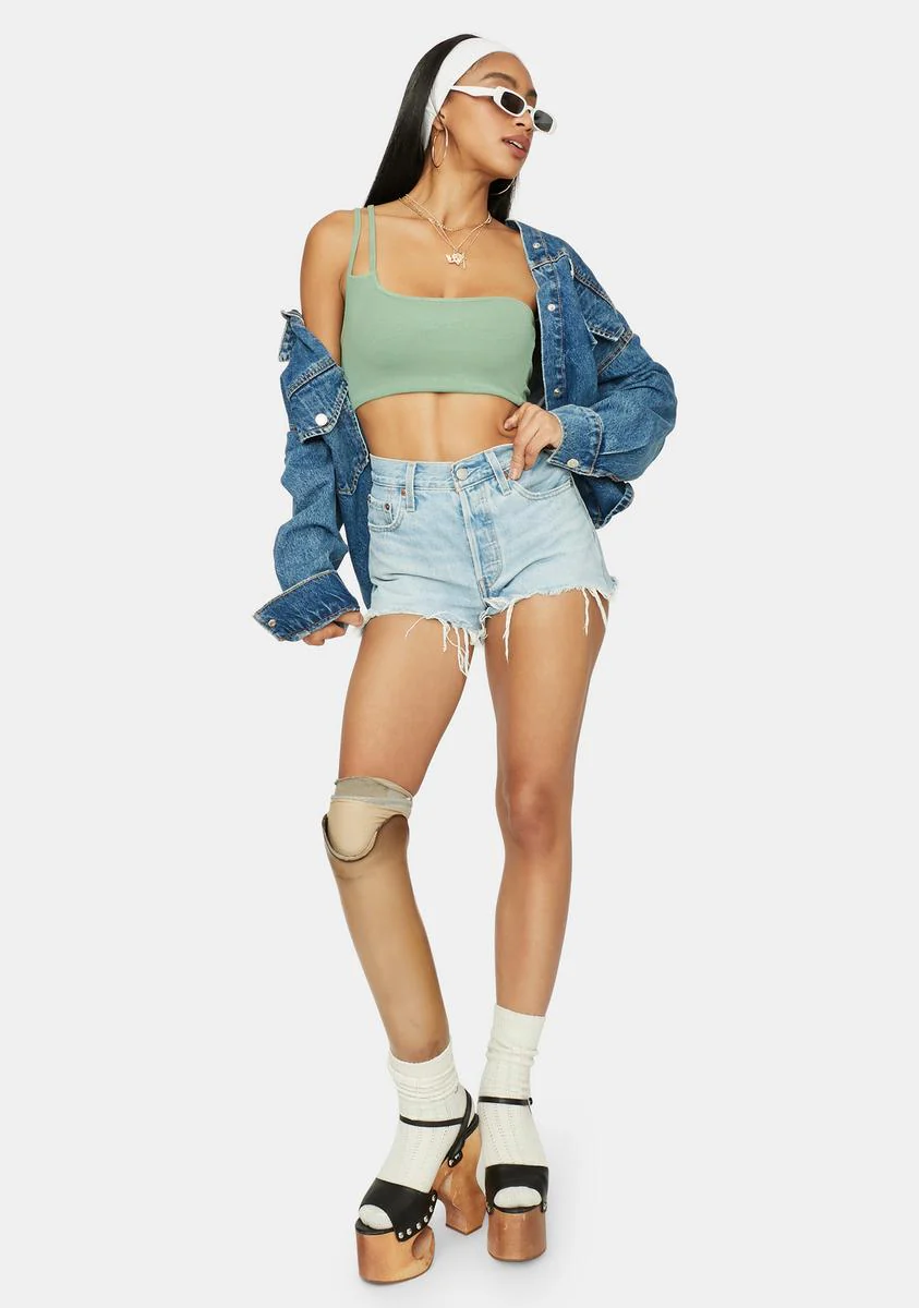 Jade State Of Mind One Shoulder Crop Tank - Image 3