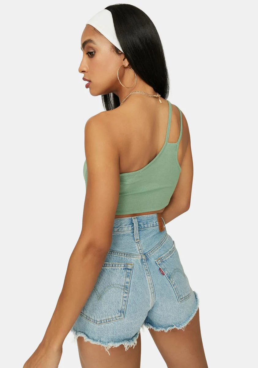 Jade State Of Mind One Shoulder Crop Tank - Image 4