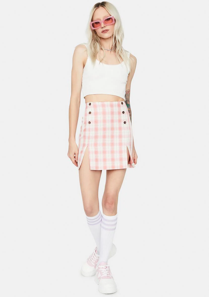 Just Peachy Gingham Button Waist Mini Skirt - Image 3