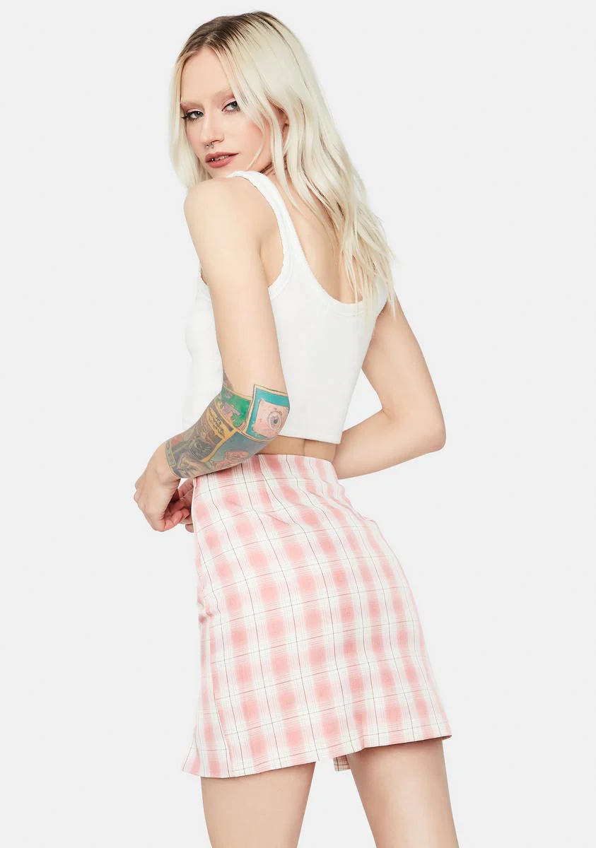 Just Peachy Gingham Button Waist Mini Skirt - Image 4