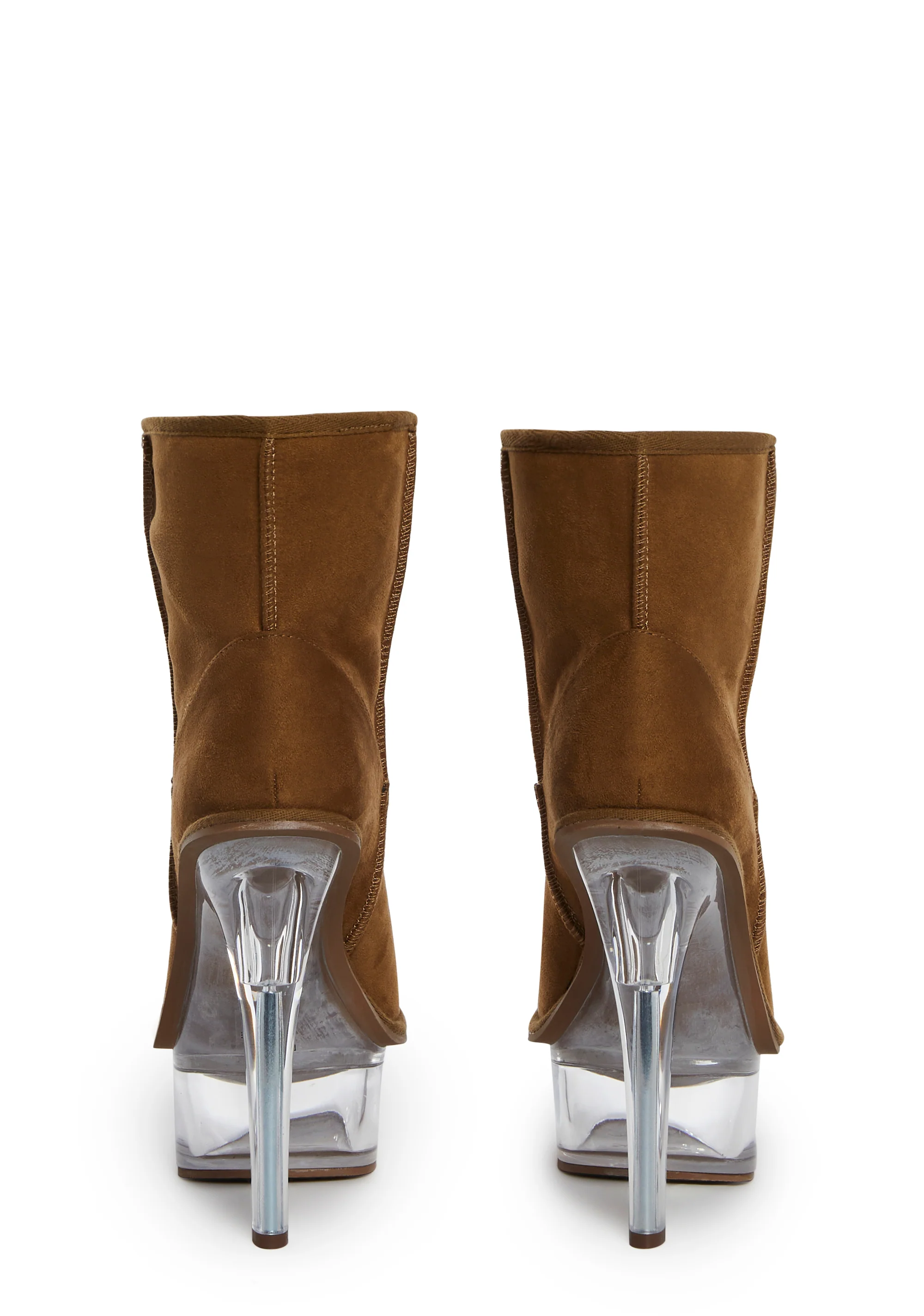 Kickdrum Suede Clear Platform Boots - Brown - Image 4