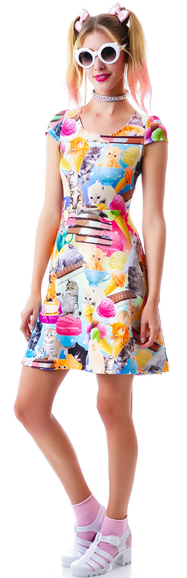 Kittens and Ice Cream Cap Sleeve Dress - Image 3