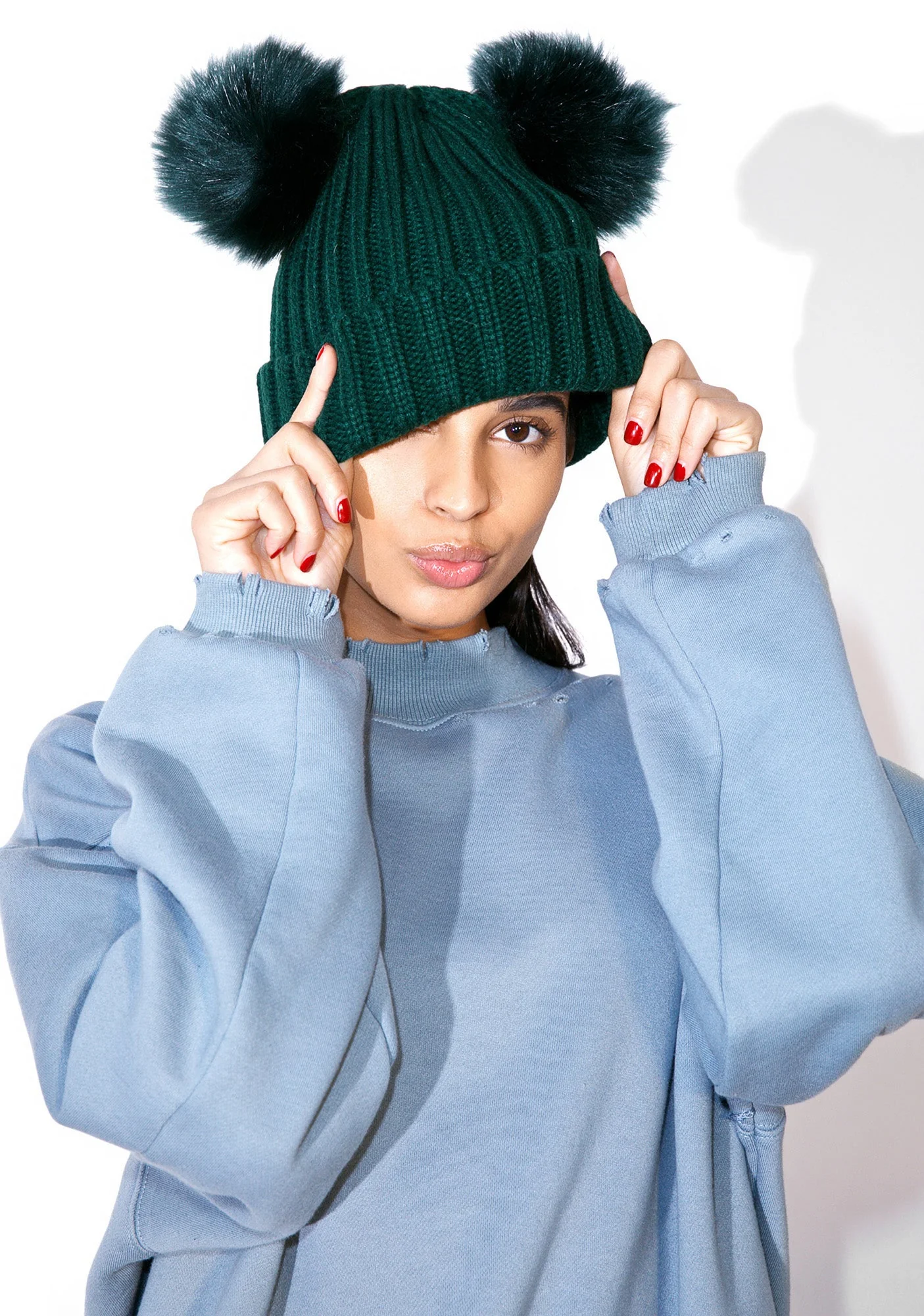 Kuma Pom-Pom Beanie - Green - Image 2