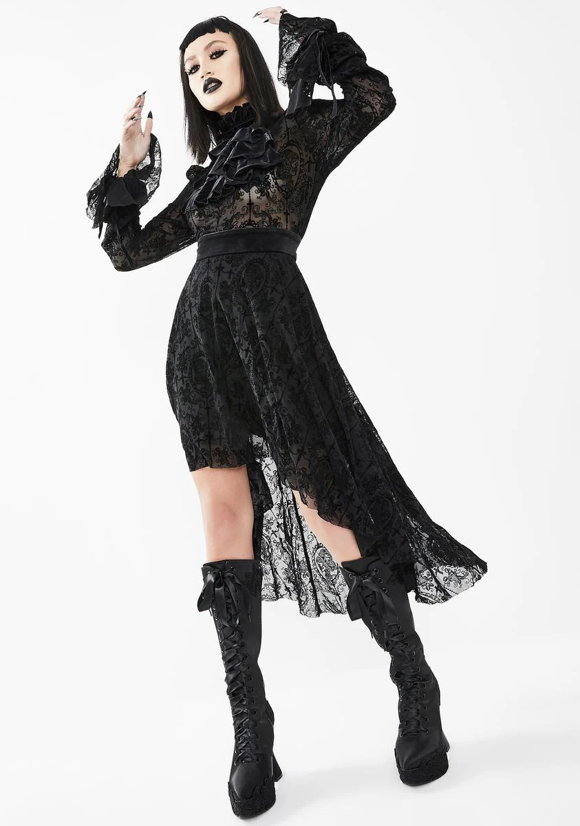 Lace Bell Sleeve High Low Dress - Image 2