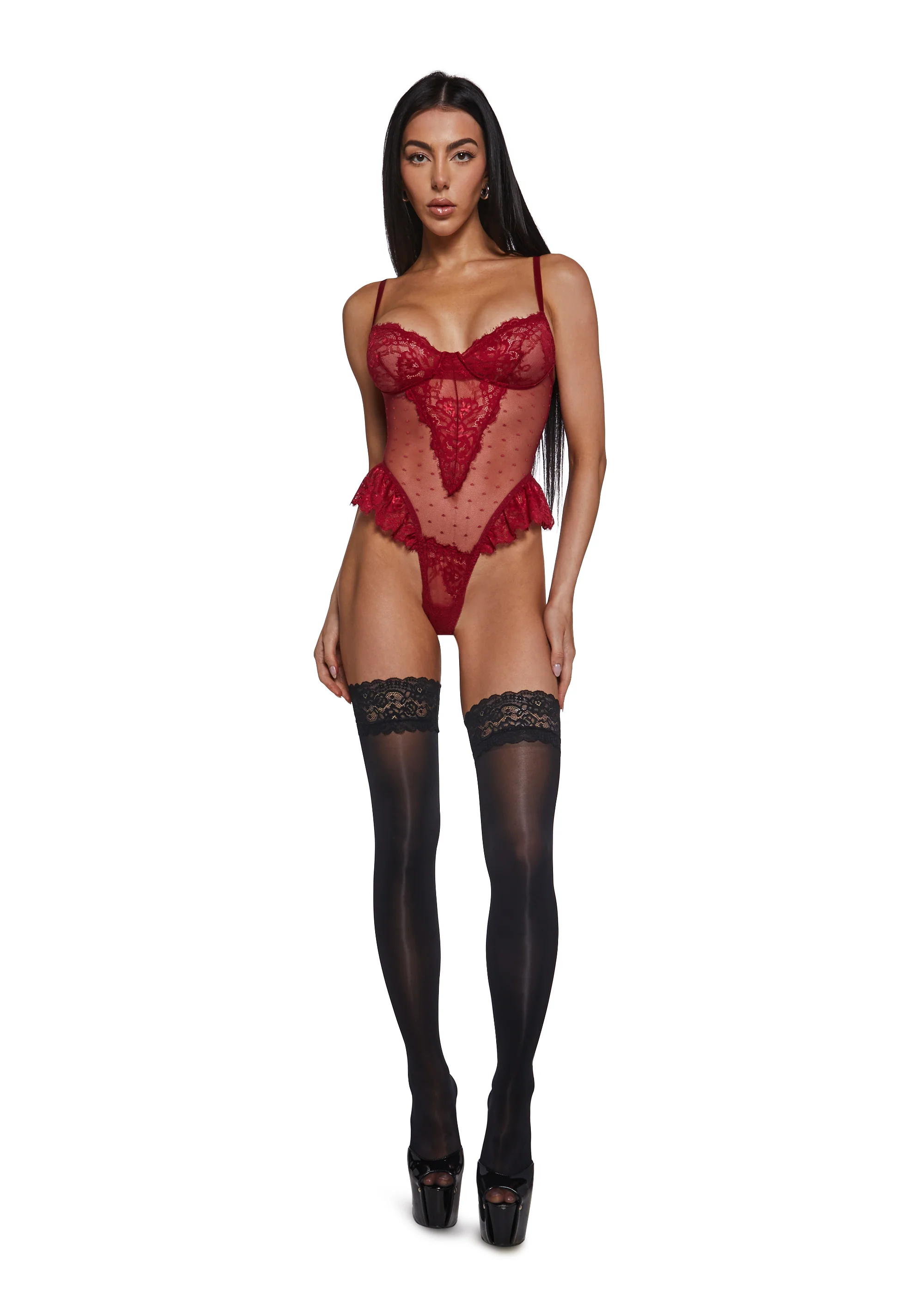 Wild Embrace Lace Bodysuit - Red - Image 2