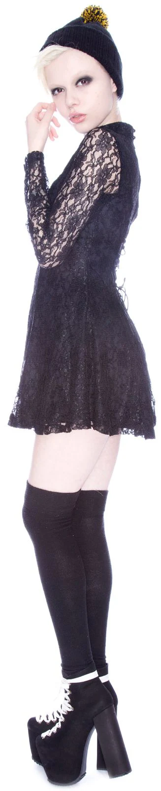 Lace Choker Dress - Black - Image 8