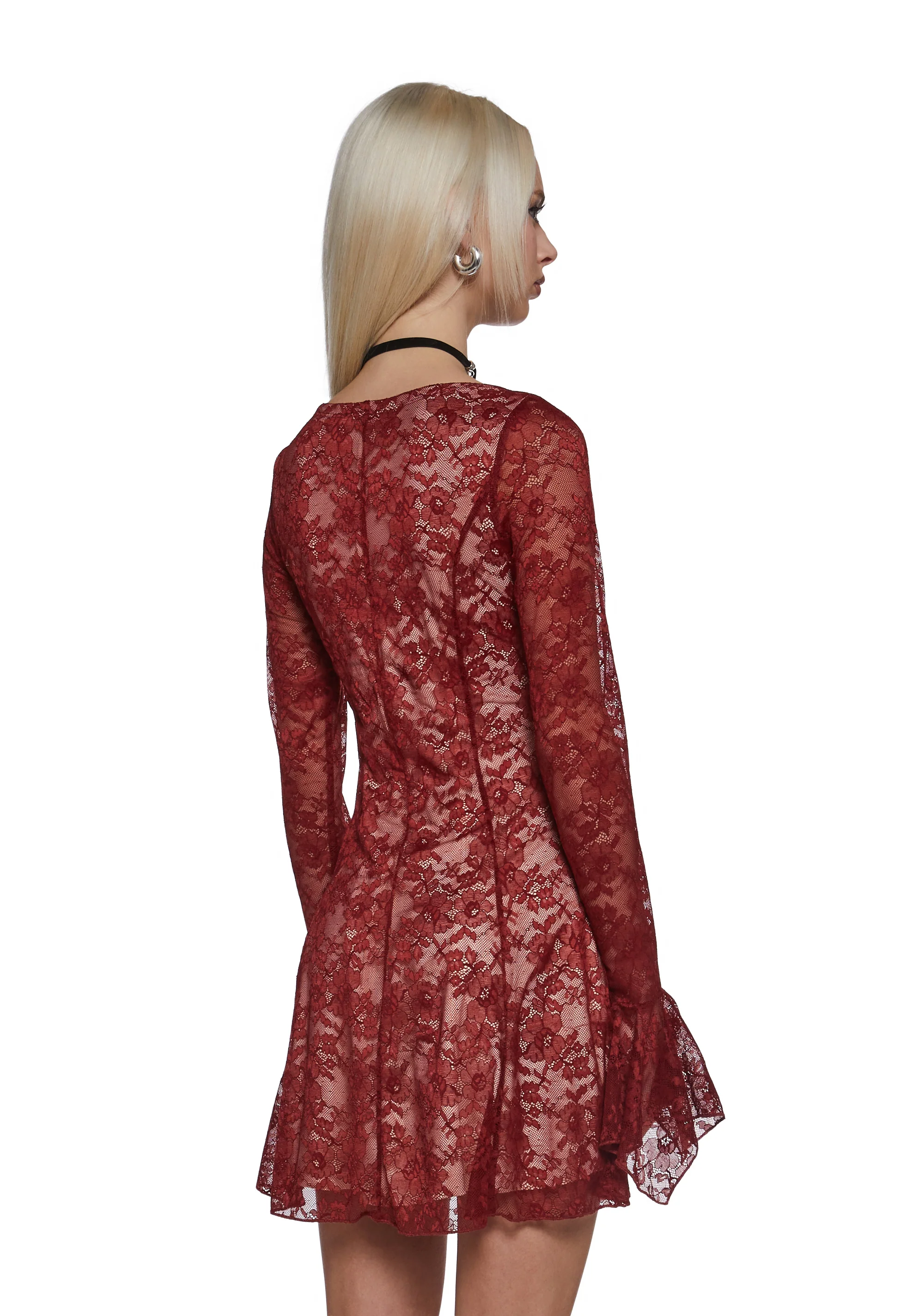 Mary Jane Lace Dress - Red - Image 3